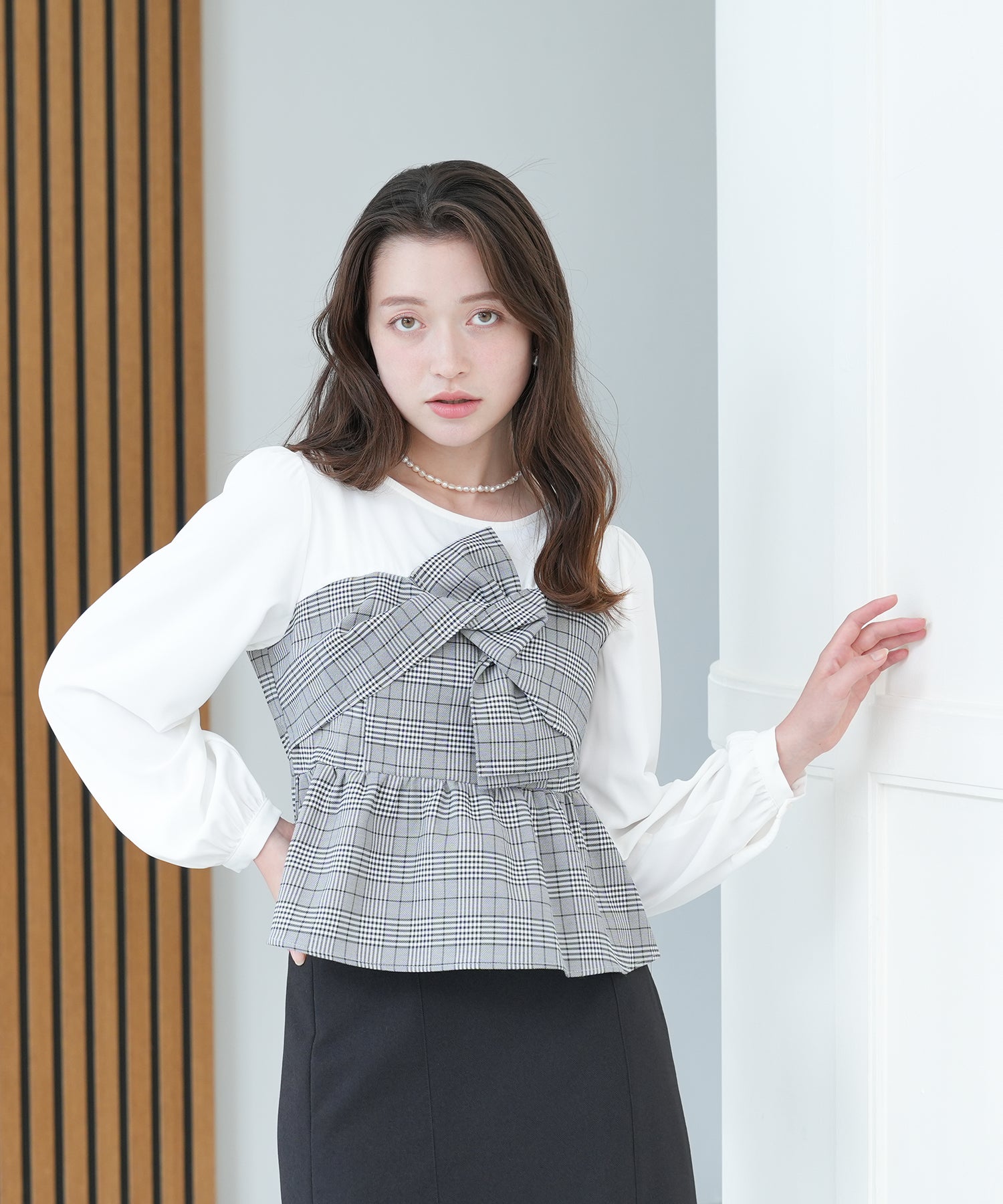 ミディアムグレー(ホワイト×グレーチェック柄)