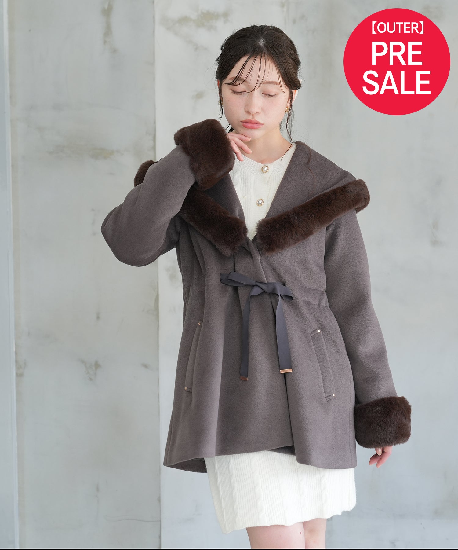 フードファードロストリボンハーフコート