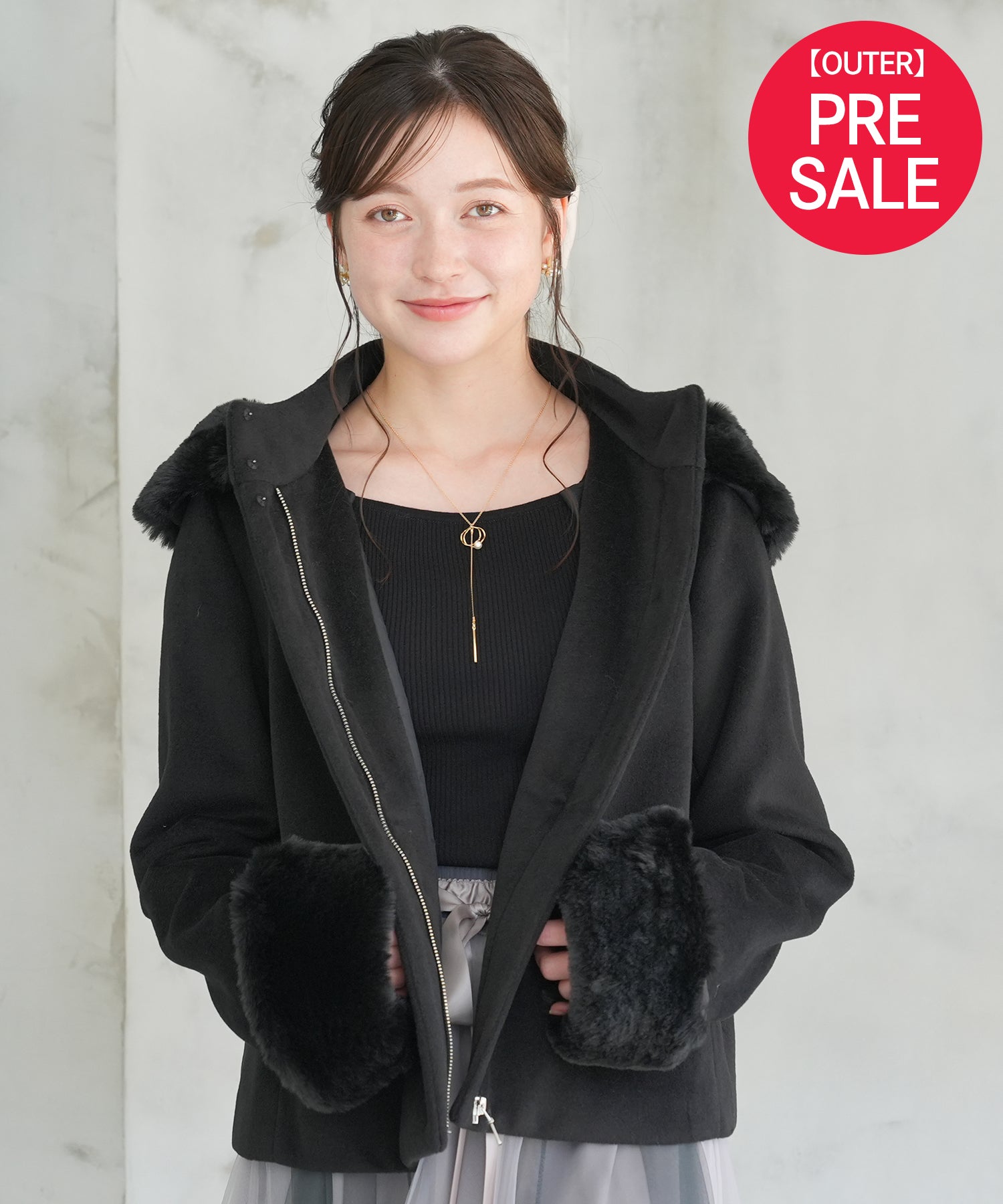 ファー付きフードショートコート