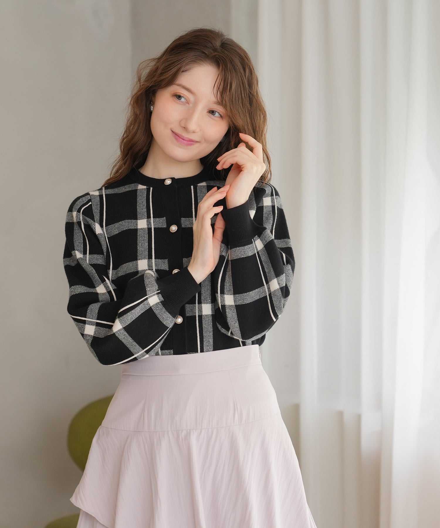 sheller カーディガン　チェック柄 Sheller チェック ニット カーディガン アンサンブル