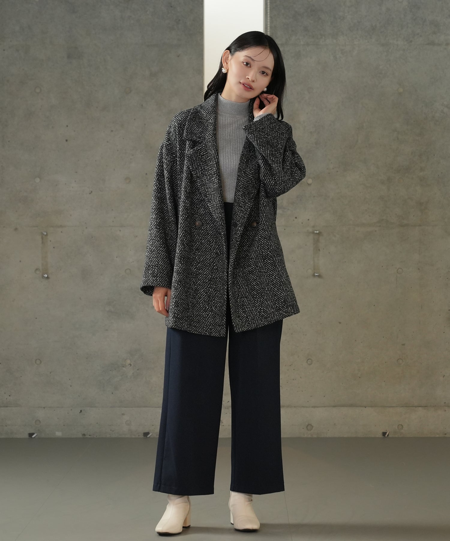 早い者勝ち！ダブルブレスト　ツイードコート　ヘリンボーン アズーロエマローネ 早い者勝ち！ダブルブレスト ツイードコート ヘリンボーン アズーロエ