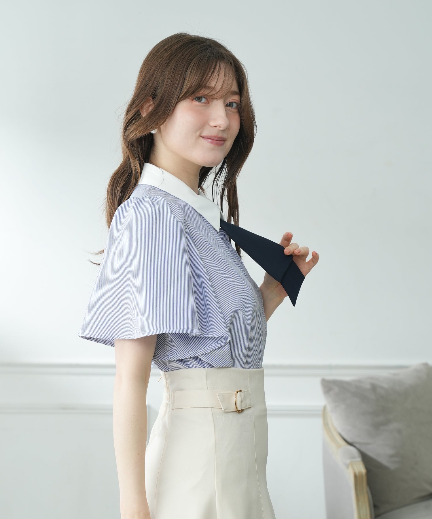 ホワイト×ブルー(ストライプ) model:163 着用サイズ:M