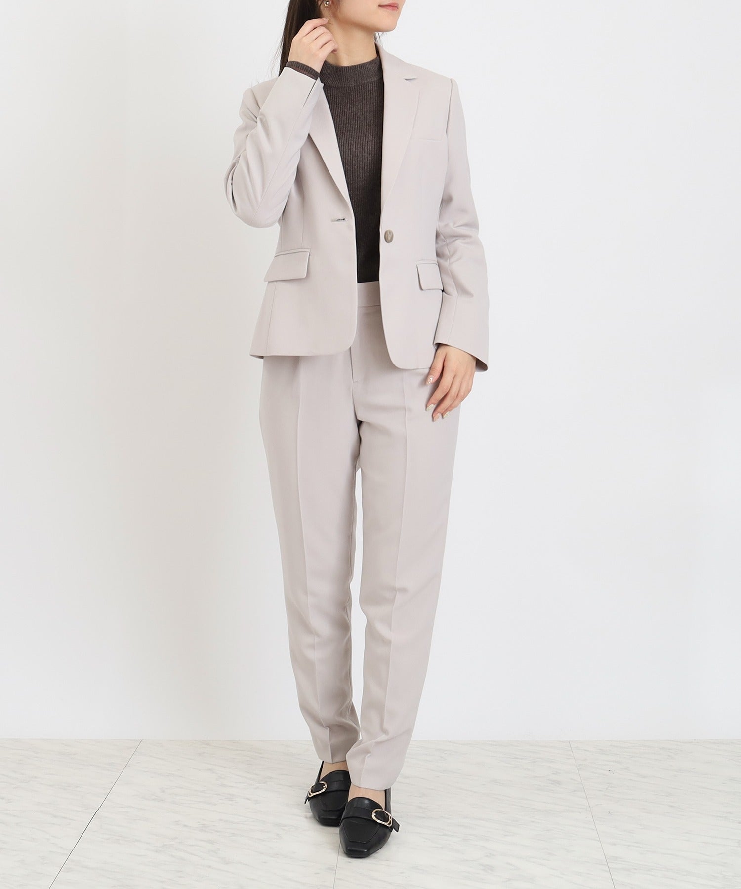 ベージュ model:160 着用サイズ:M
(ウール調テーラードジャケット着用)