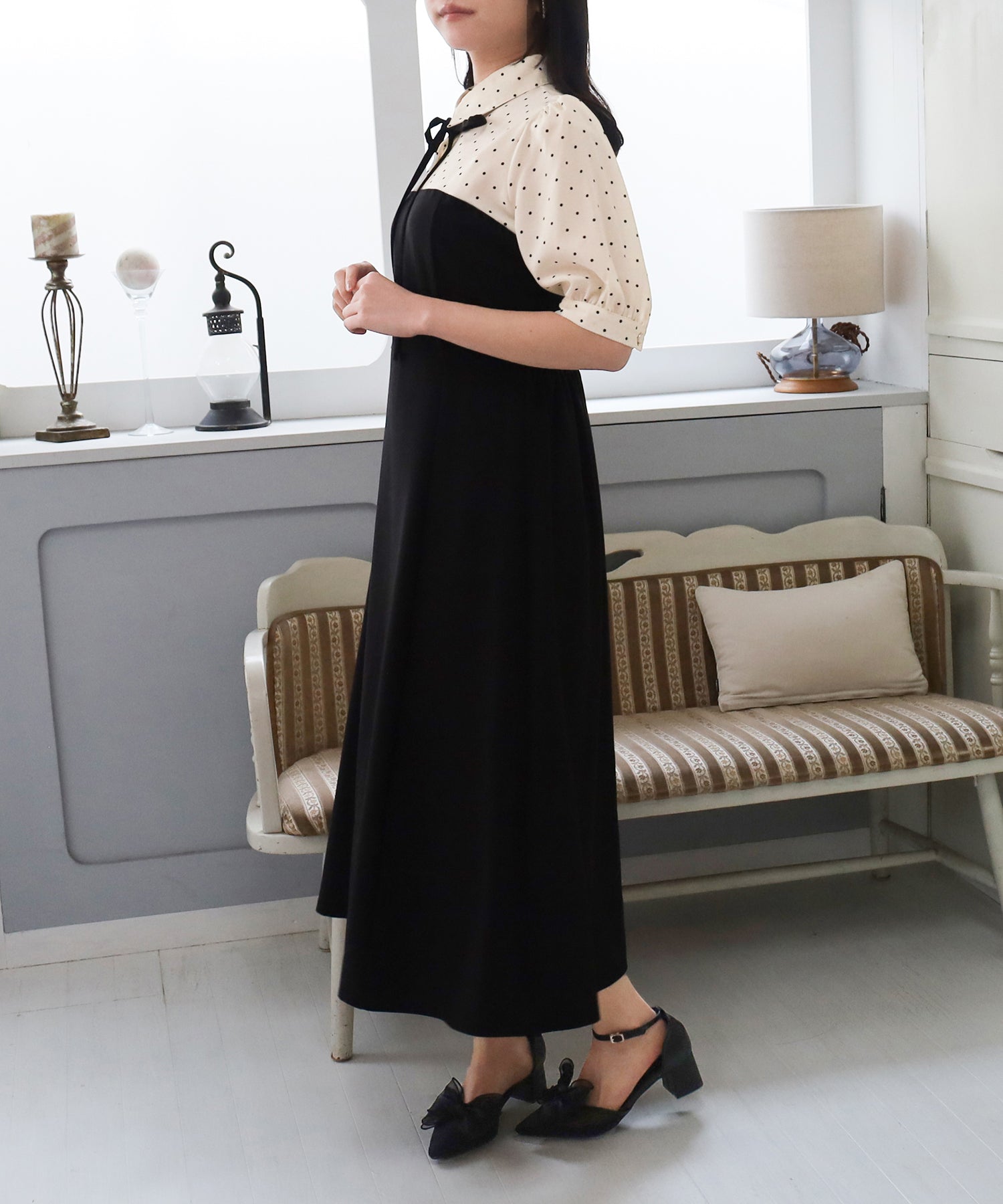 ドット×ホワイト model:156cm 着用サイズ:M