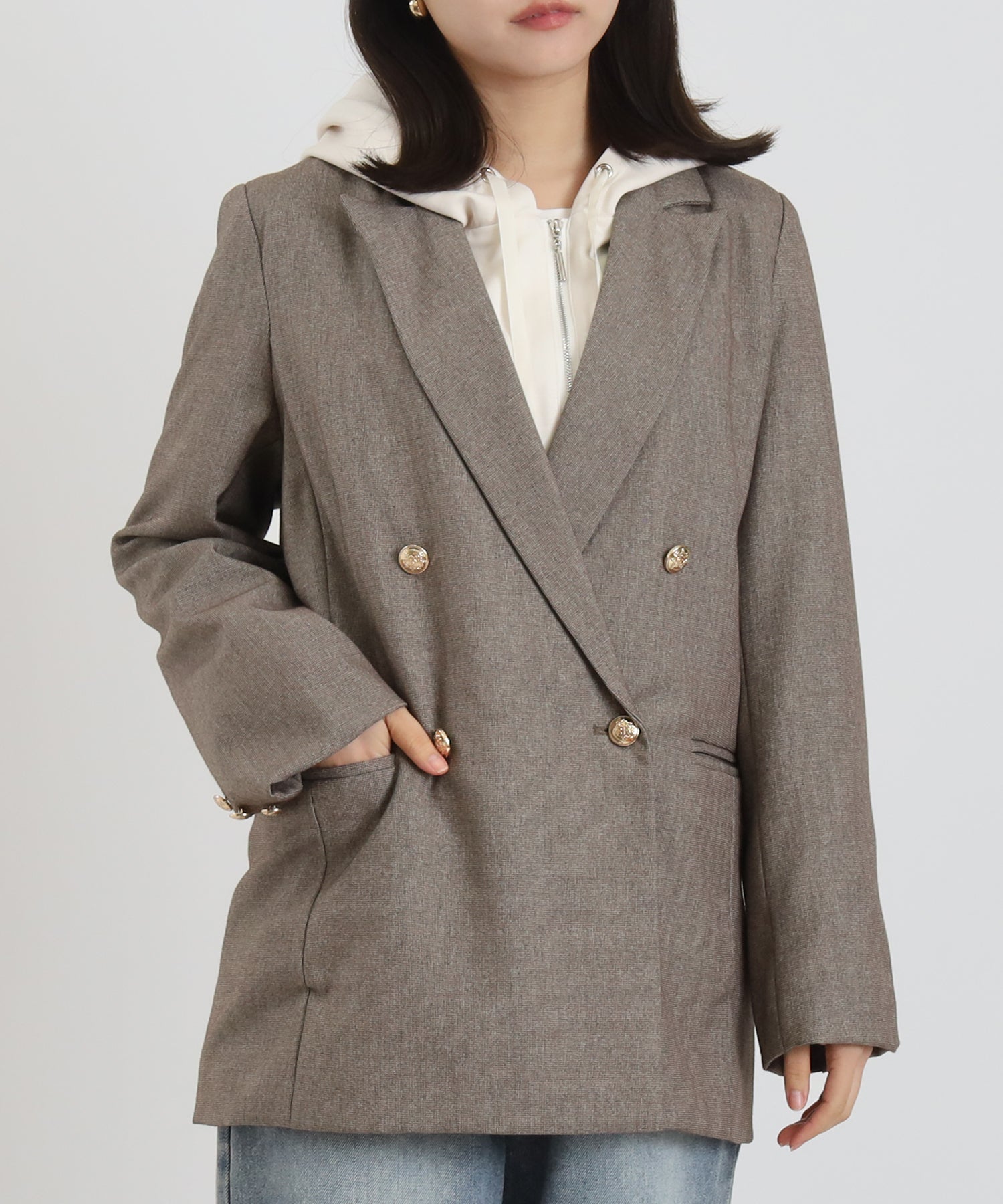 ブラウン(千鳥格子柄※無地みえ) model:156 着用サイズ:S