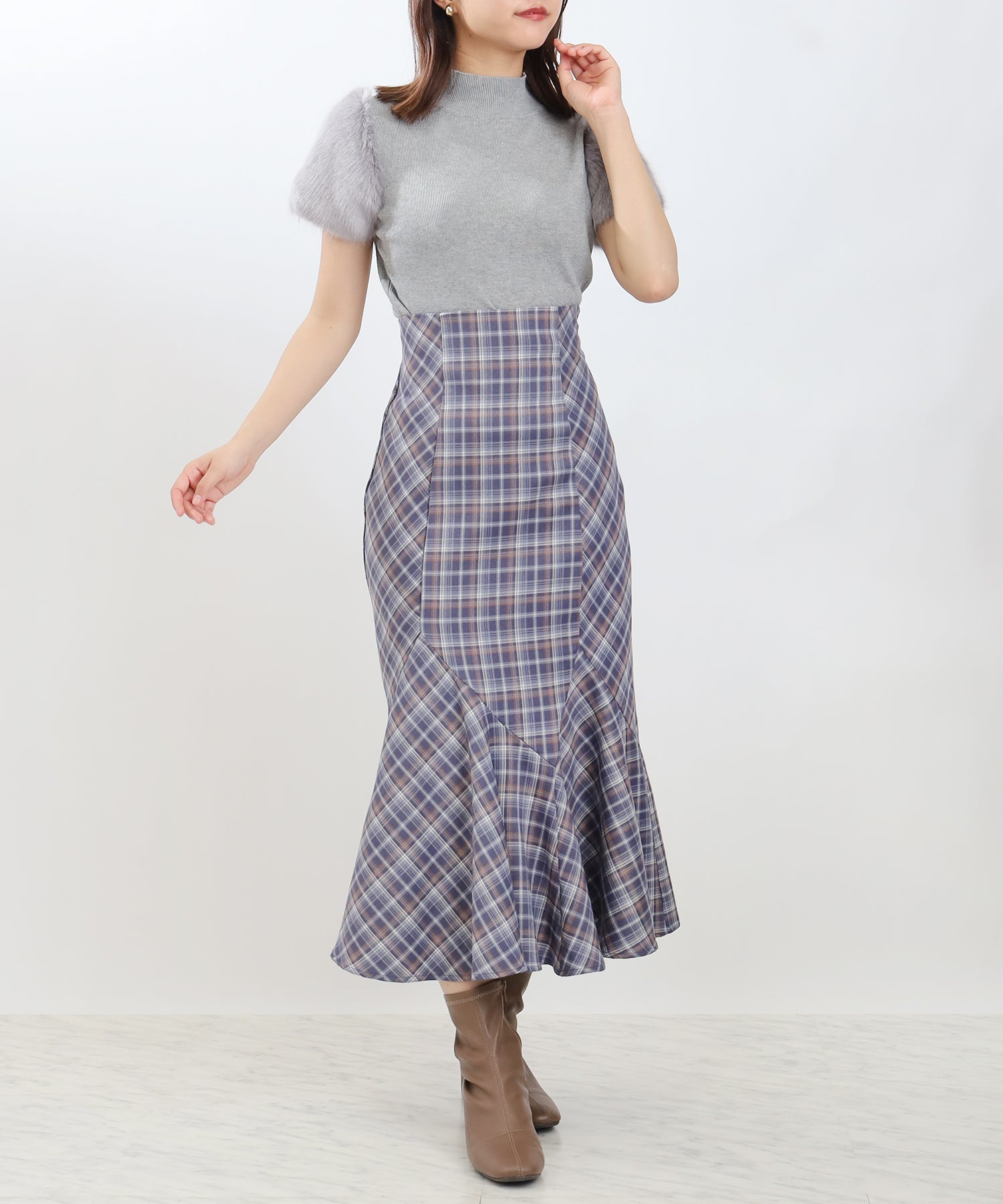 ブルー(チェック) model:156㎝ 着用サイズ:S