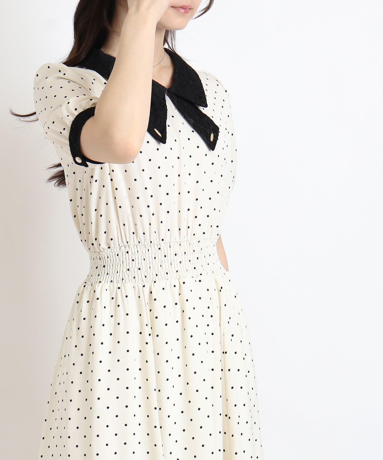 ホワイト×ブラック(ドット) model:160cm 着用サイズ:M