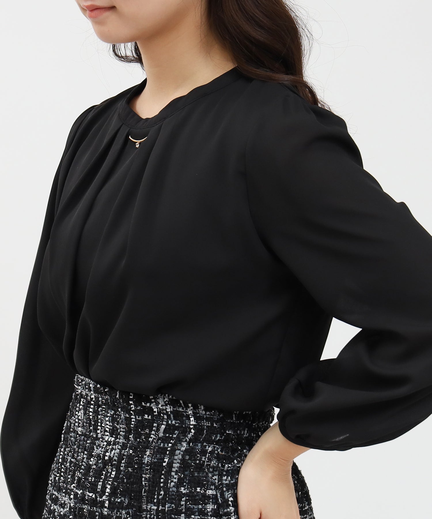 ブラック model:160cm/骨格ウェーブ 着用サイズ:M