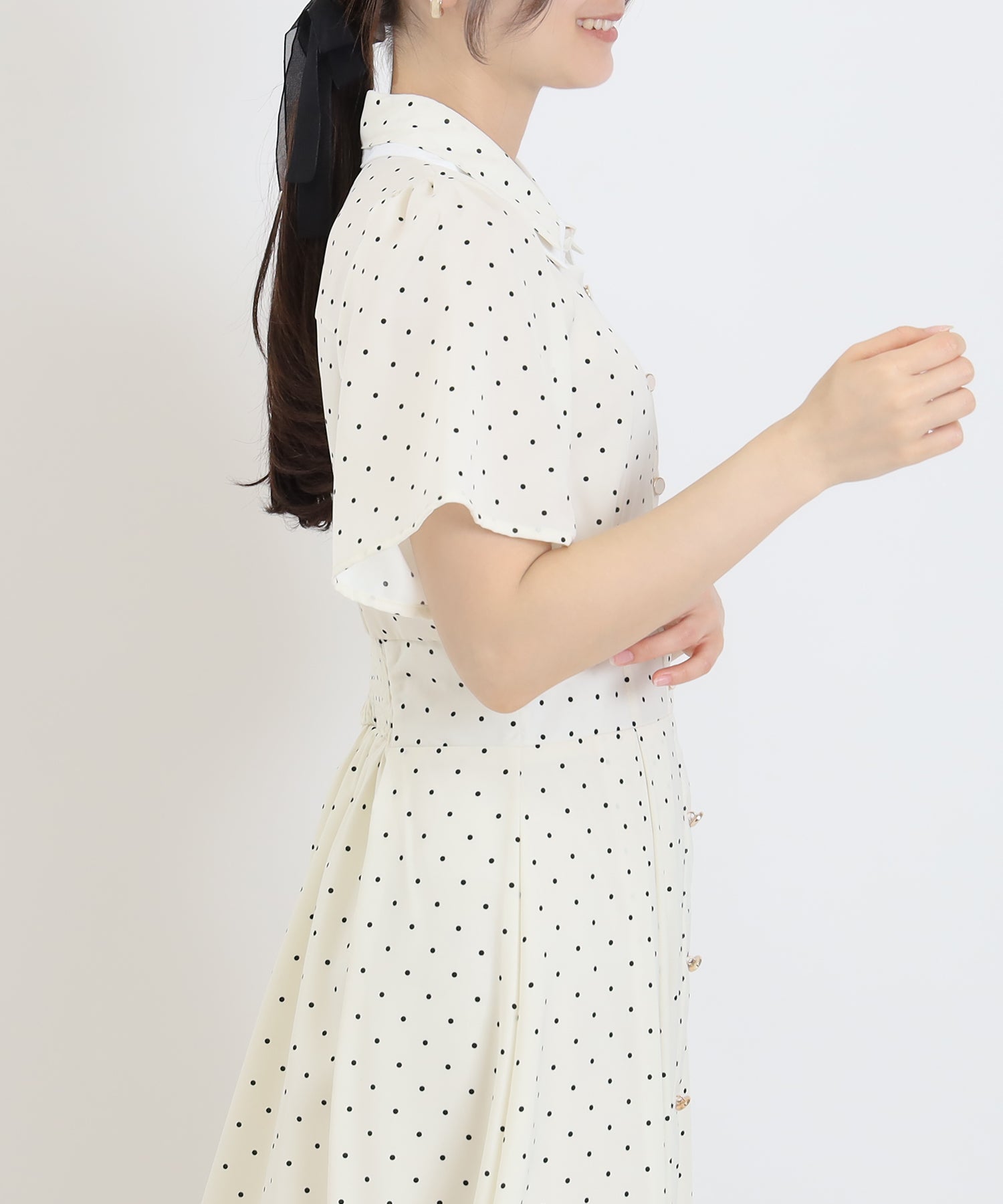 ホワイト×ブラック(ドット) model:160 着用サイズ:M