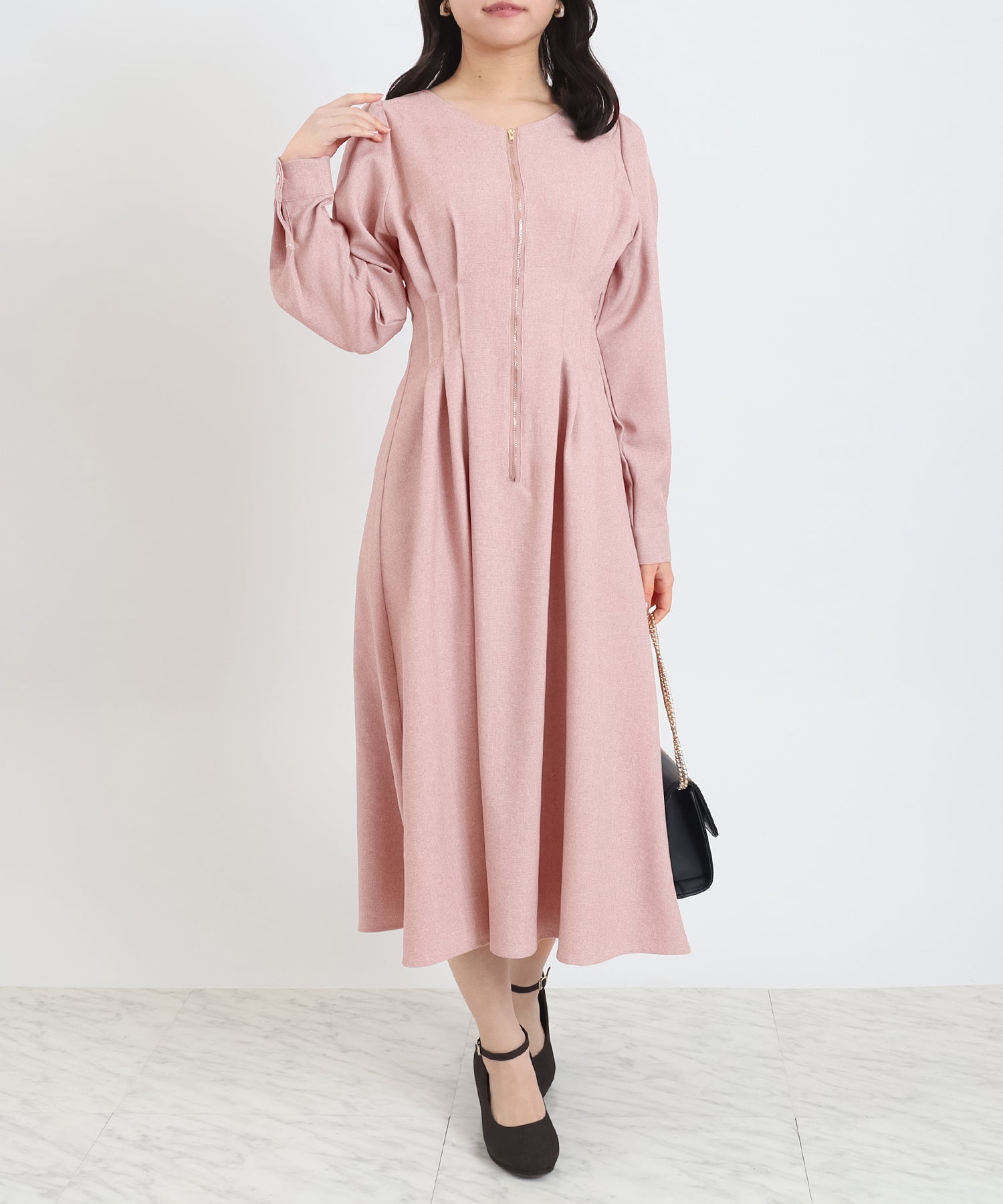 VENEX ピンク カットソーワンピース One size フロントジップVネックワンピース