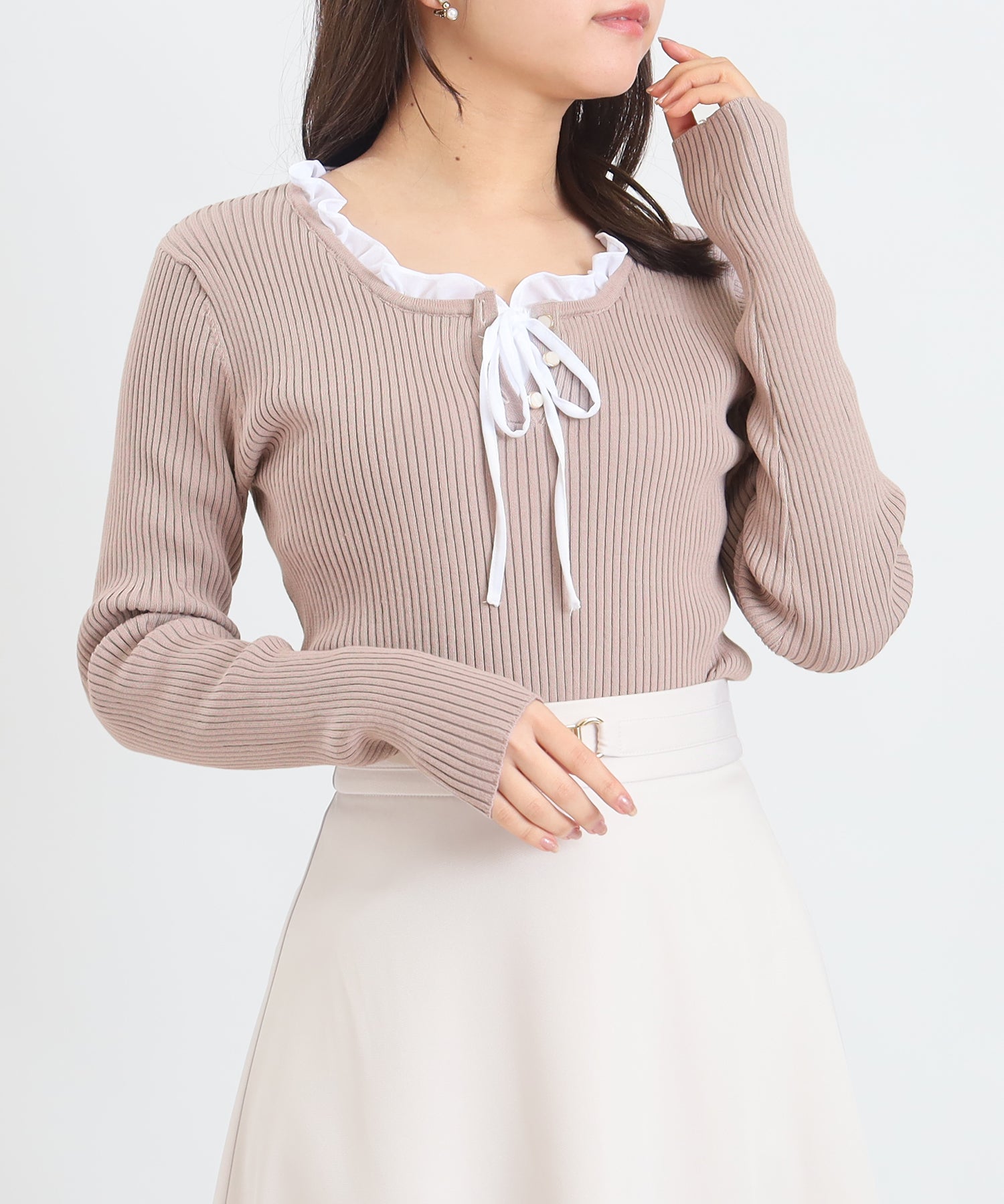 ピンクベージュ model:156cm 着用サイズ:M