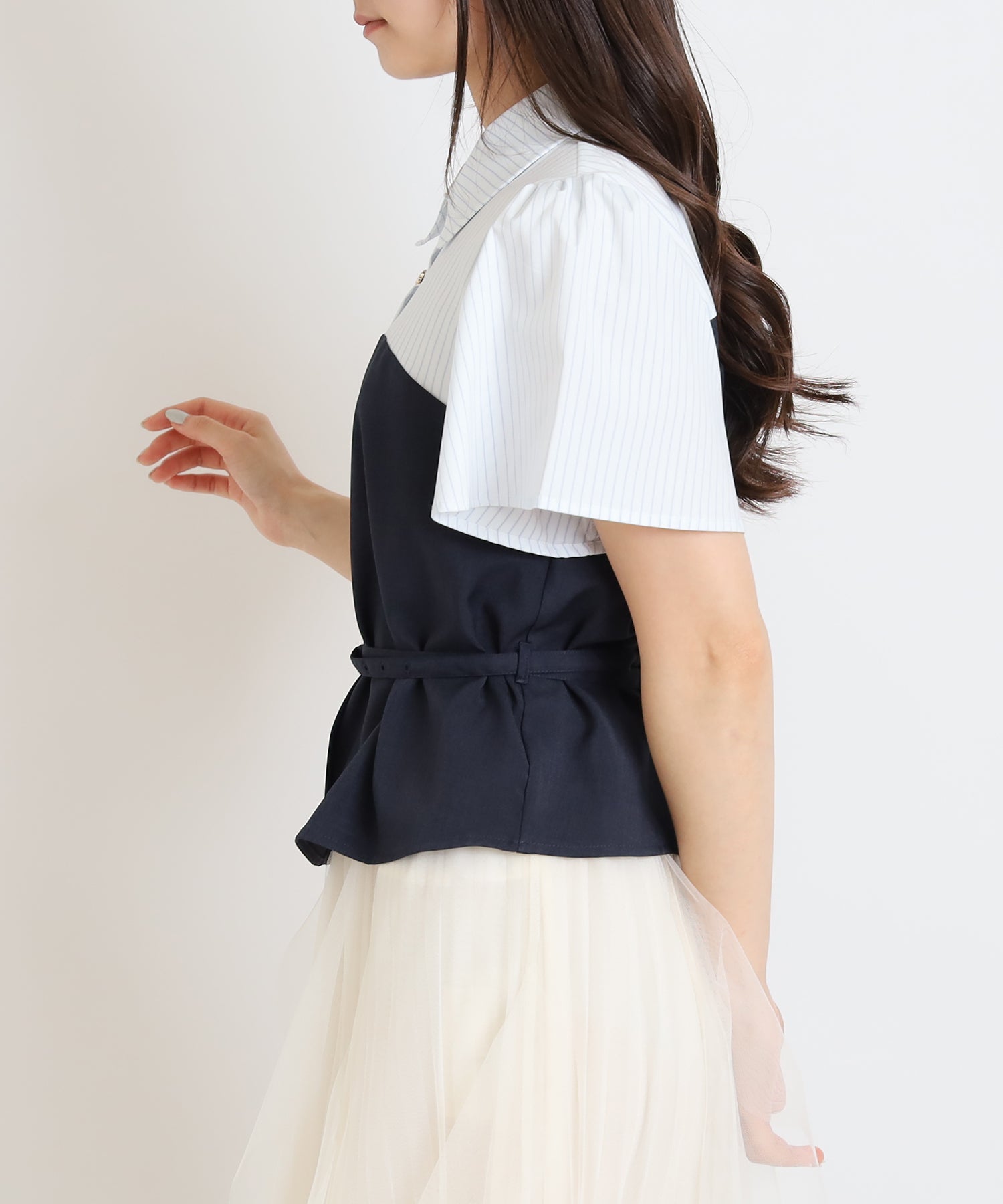 ホワイト×ブルー(ストライプ) model:160 着用サイズ:M