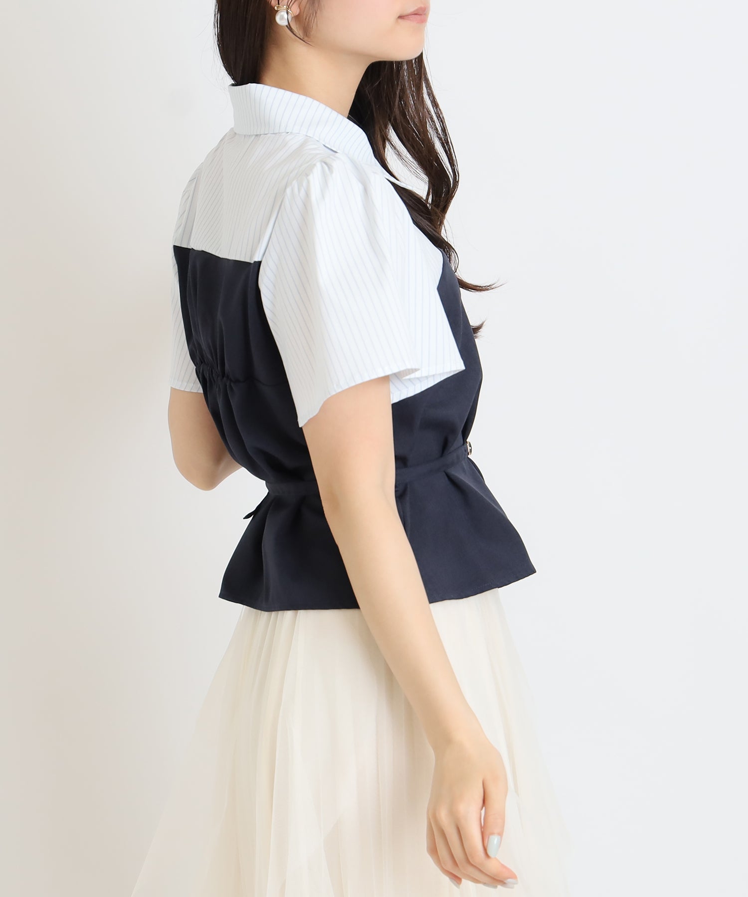 ホワイト×ブルー(ストライプ) model:160 着用サイズ:M