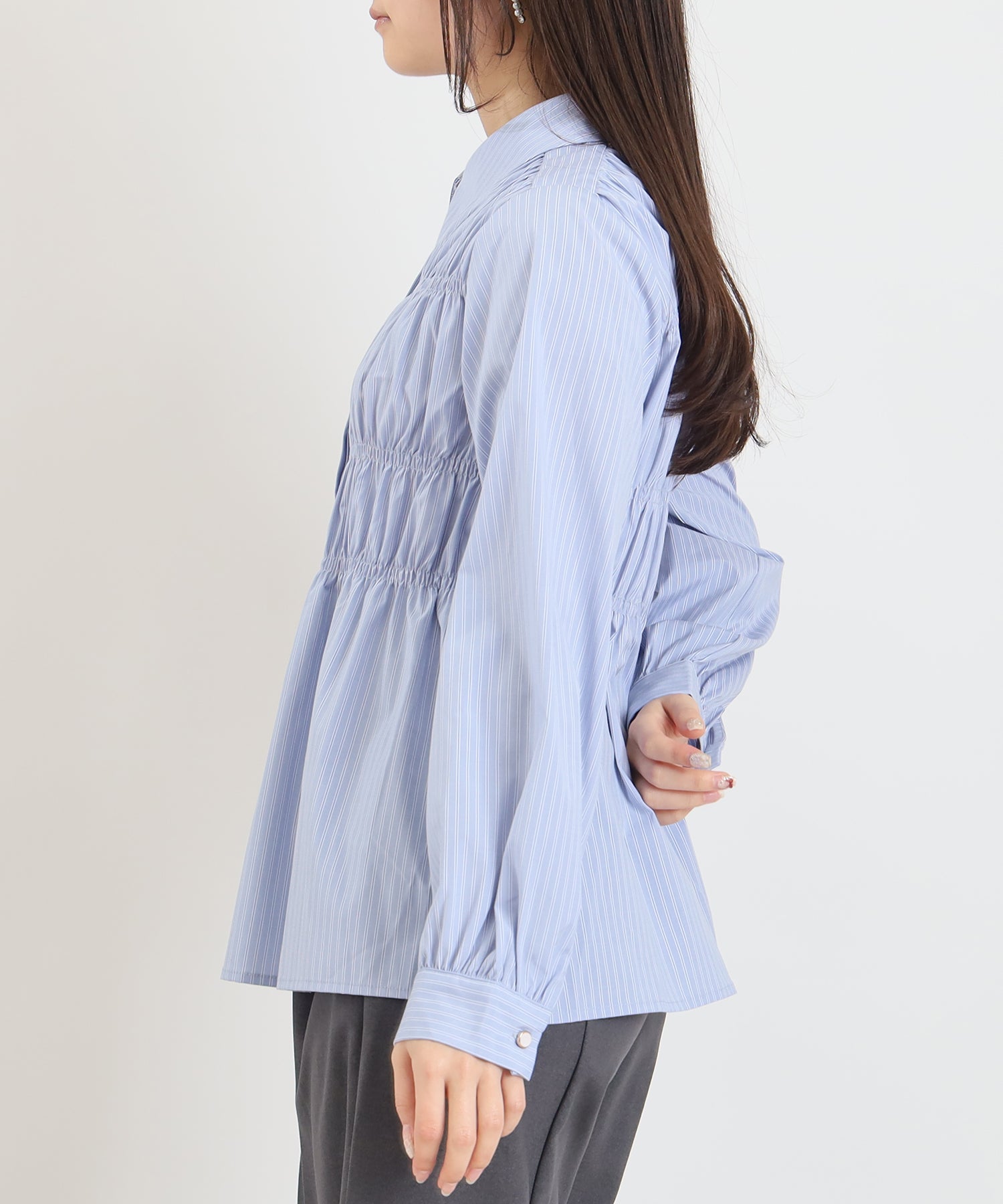 サックス(ストライプ) model:160 着用サイズ:M