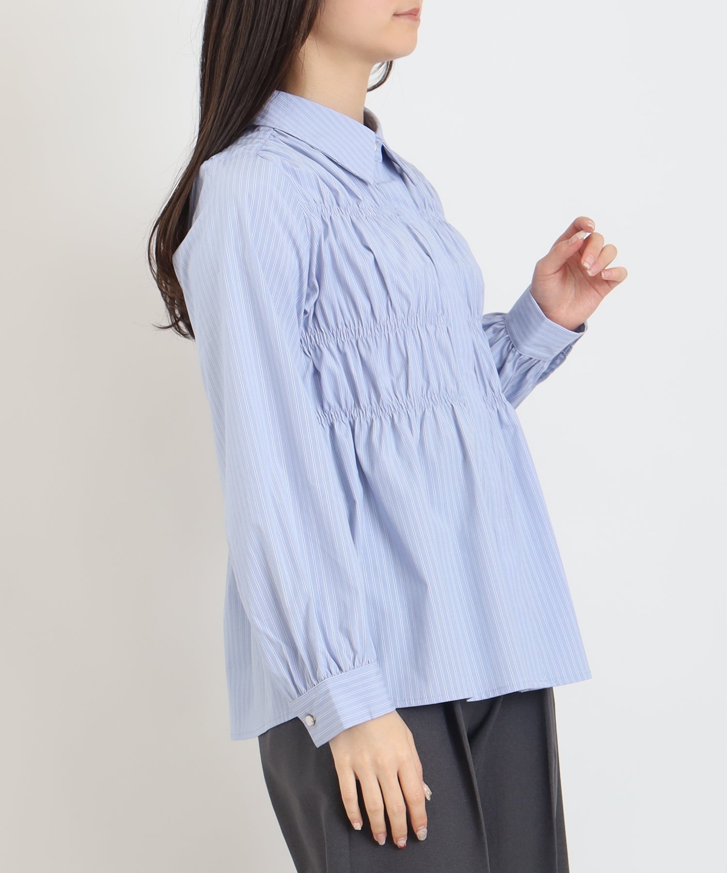 サックス(ストライプ) model:160 着用サイズ:M