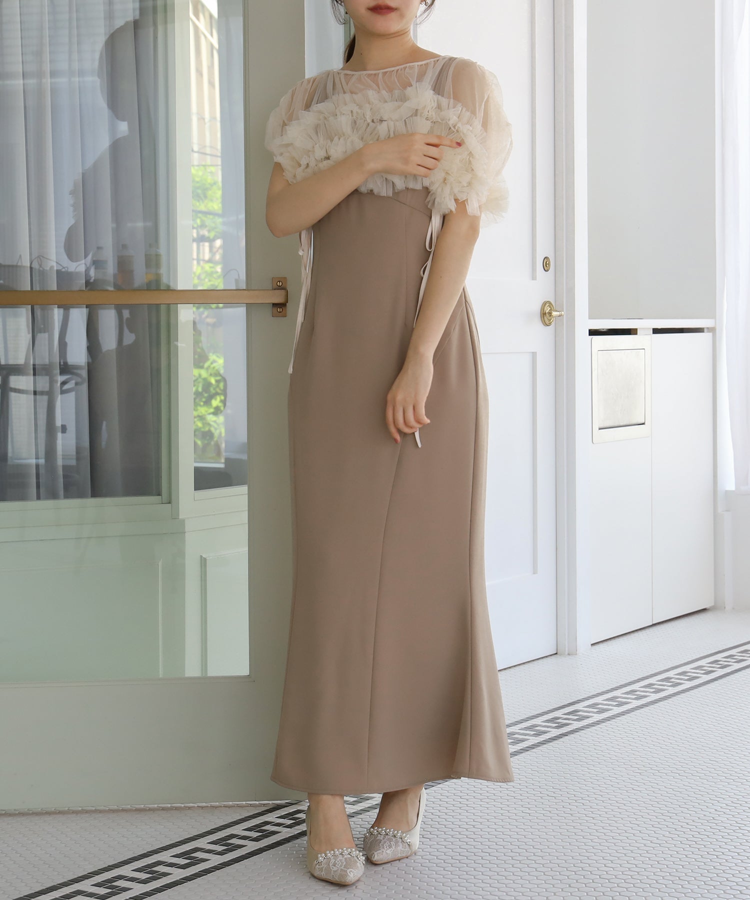 ベージュ model:155cm/骨格ウェーブ 着用サイズ:M