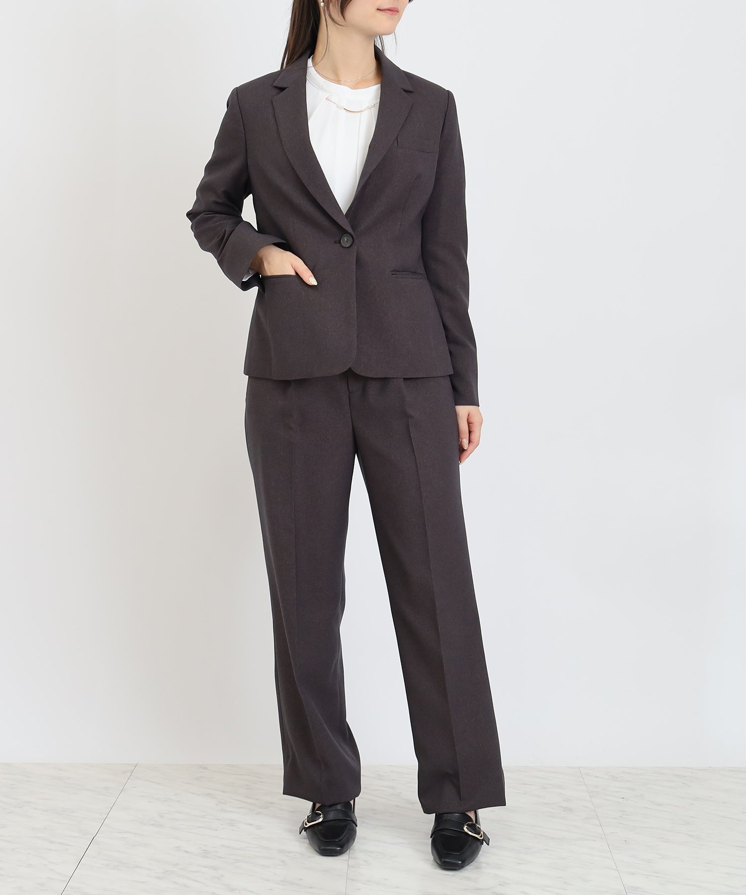 ブラウン model:160 着用サイズ:M (ウール調ストレートパンツ着用)