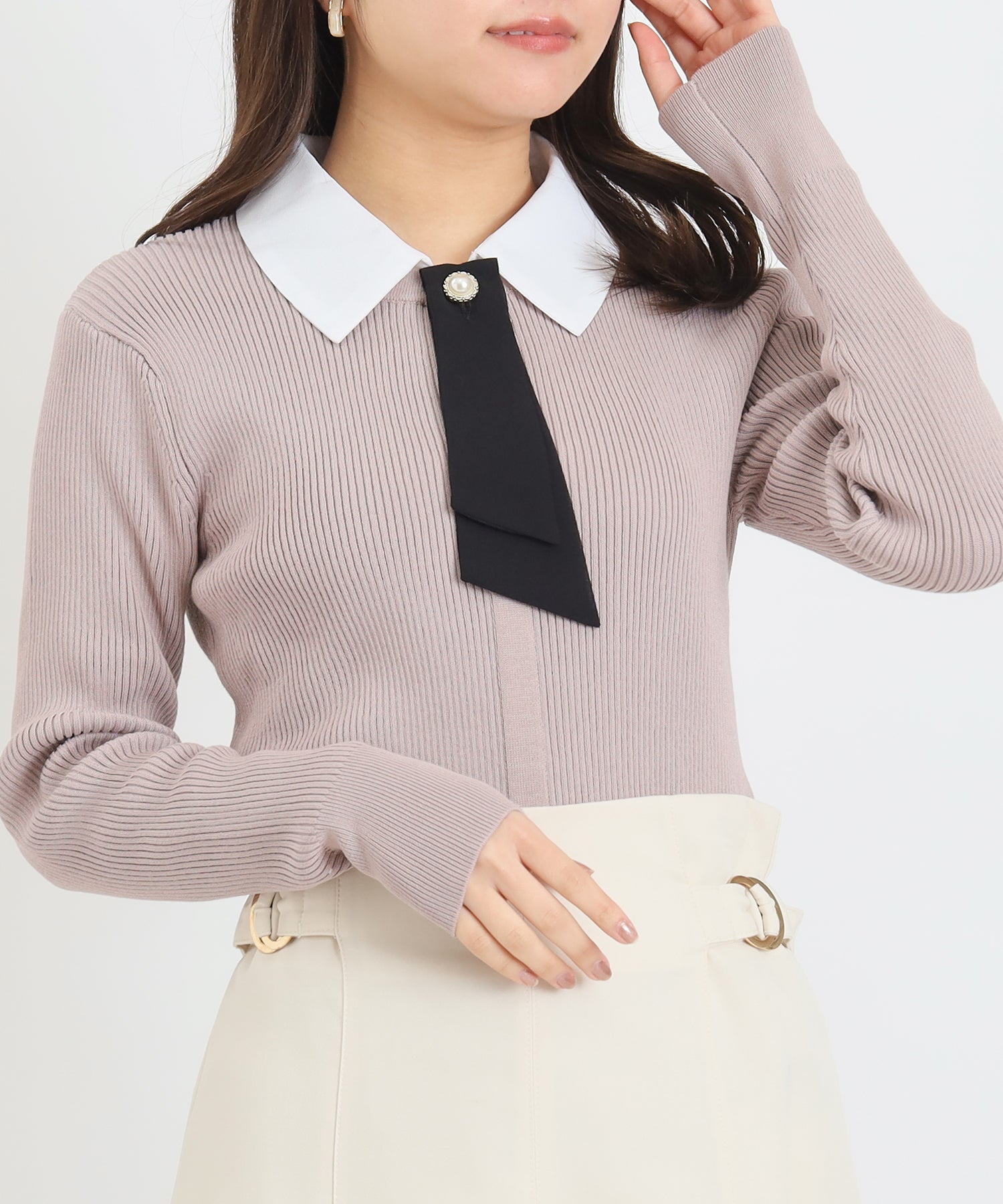 TIME SALE】【300日着られるニット】デタッチャブルボウタイニット