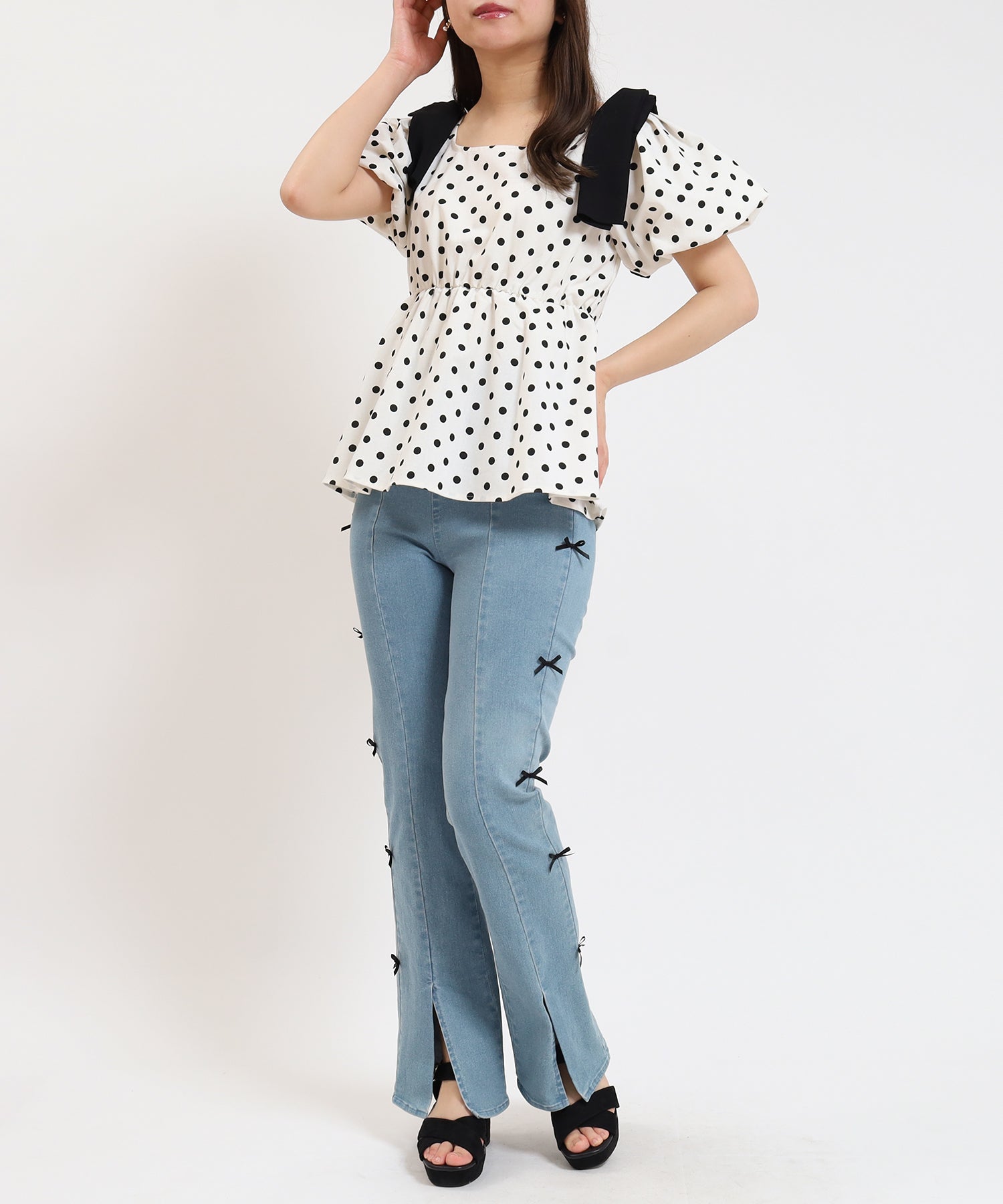 ホワイト model:155cm/骨格ウェーブ 着用サイズ:M