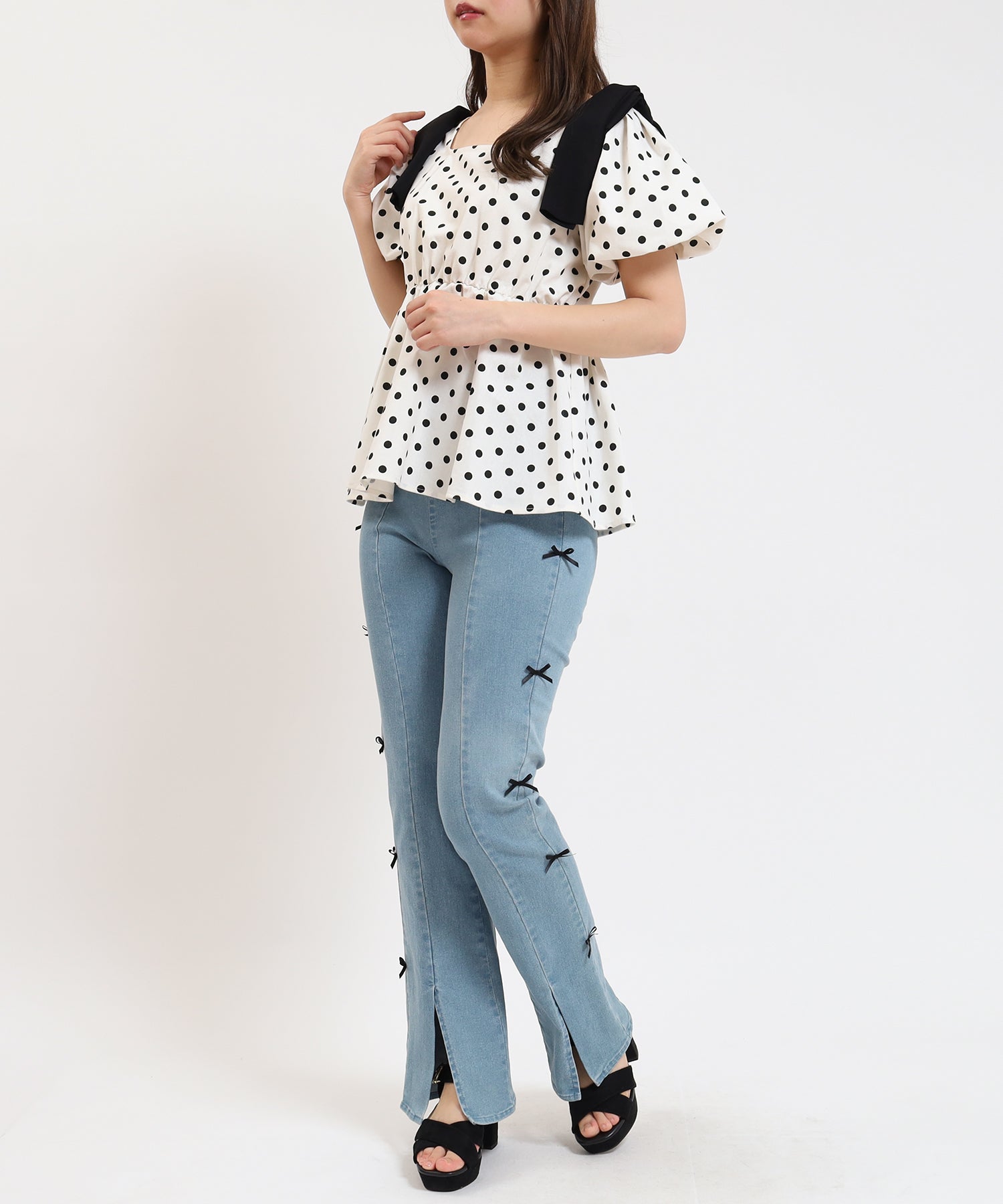 ホワイト model:155cm/骨格ウェーブ 着用サイズ:M