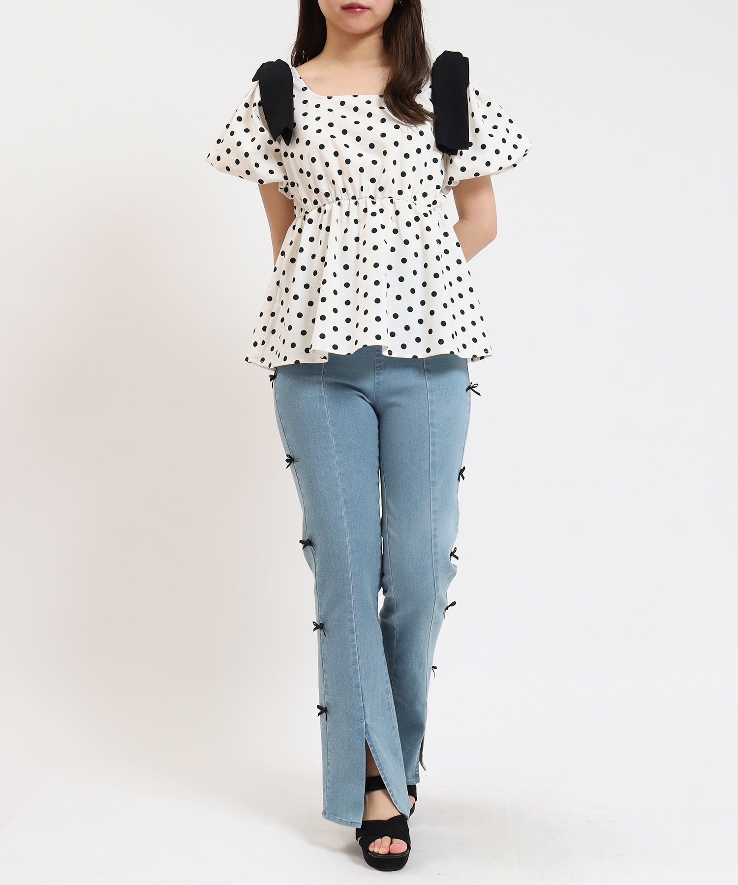 ホワイト model:155cm/骨格ウェーブ 着用サイズ:M