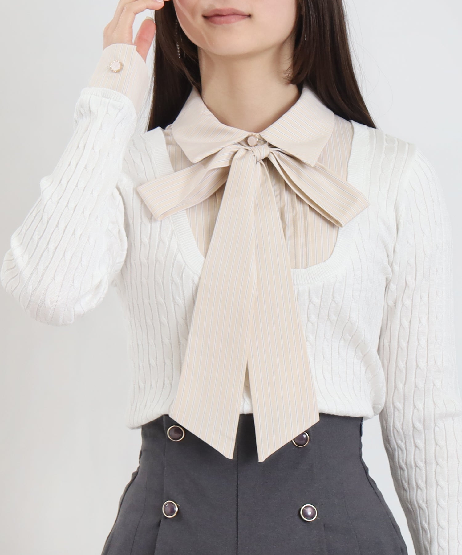 ホワイト model:160㎝ 骨格ウェーブ 着用サイズ:M