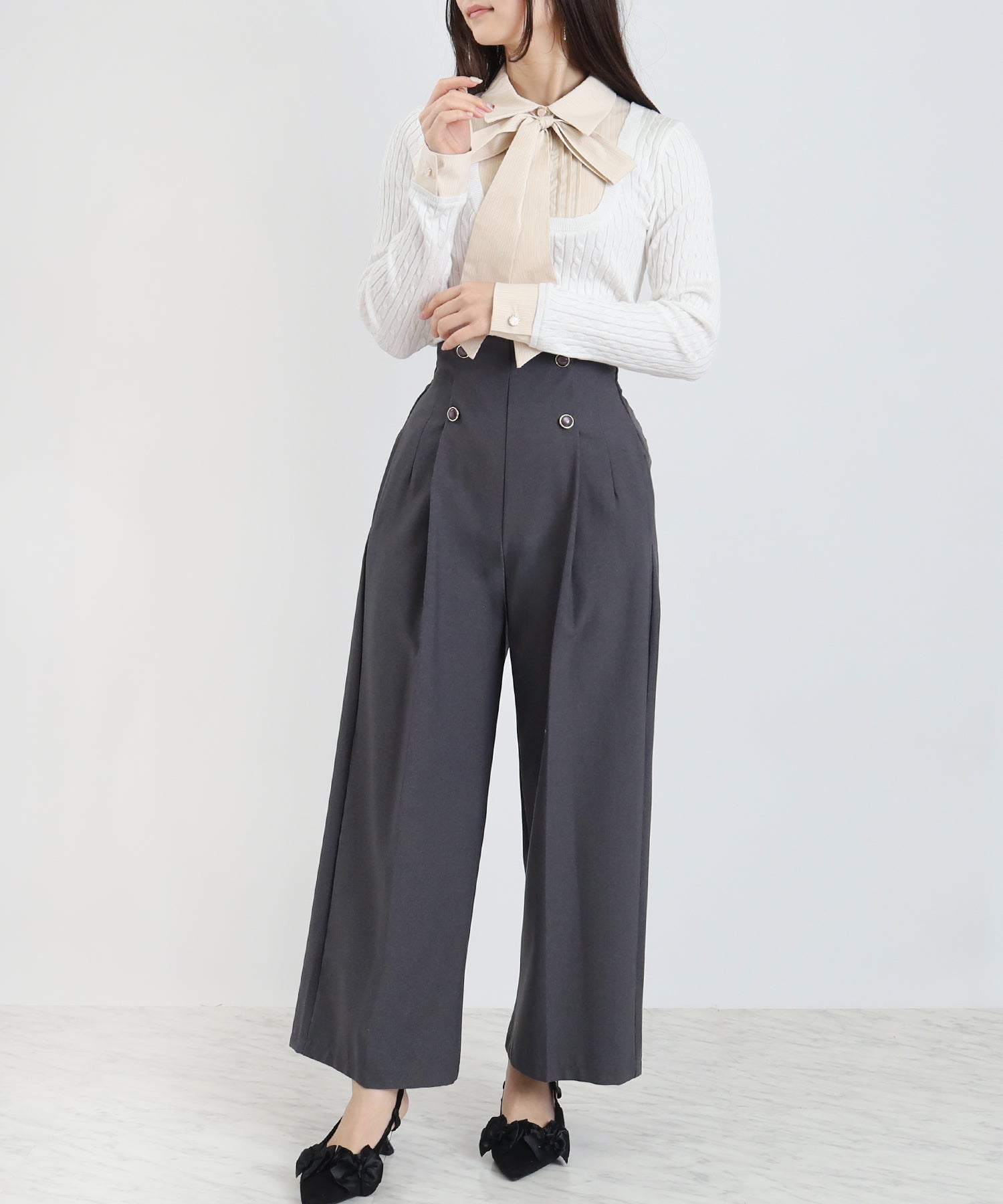 ホワイト model:160㎝ 骨格ウェーブ 着用サイズ:M