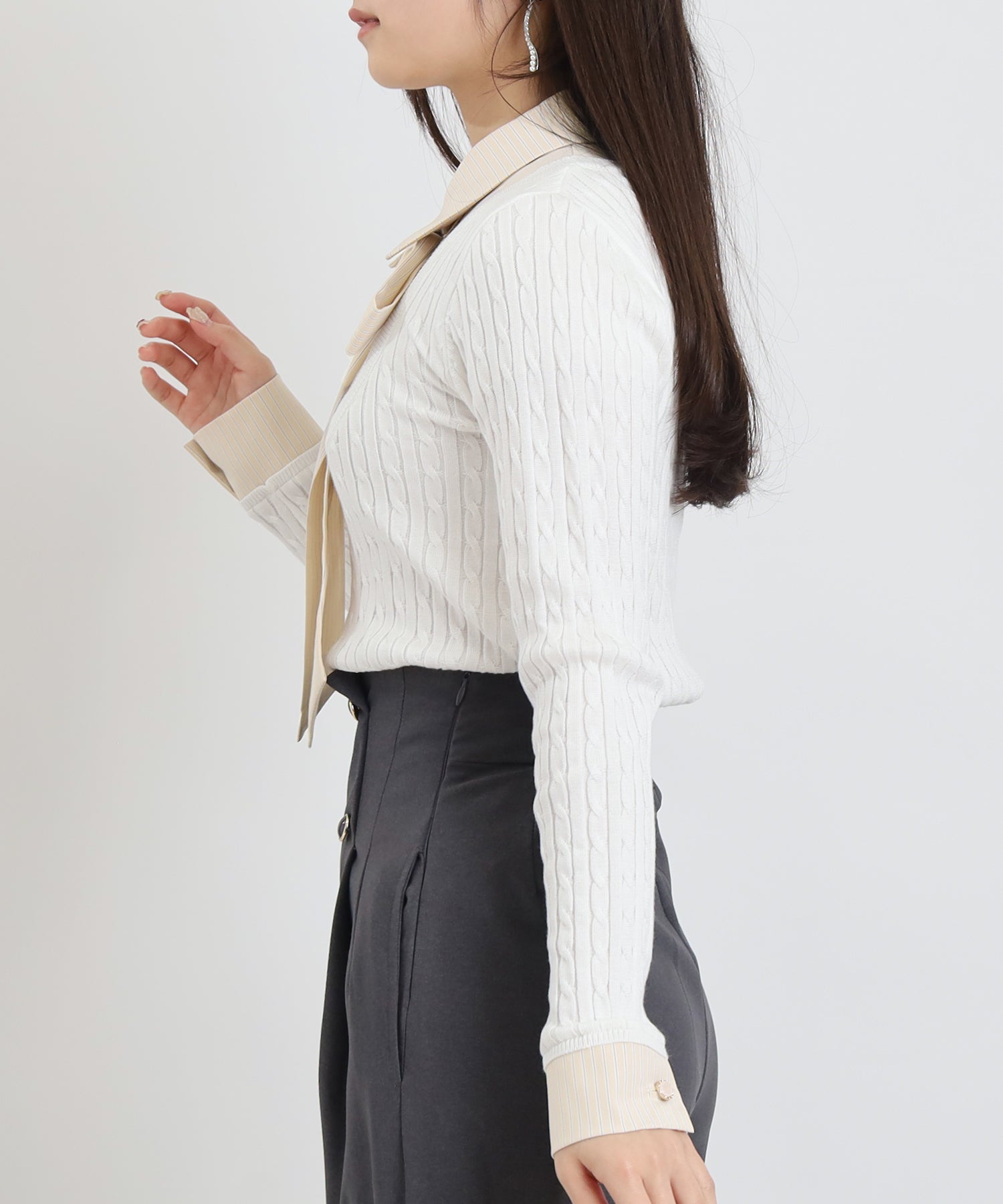 ホワイト model:160㎝ 骨格ウェーブ 着用サイズ:M