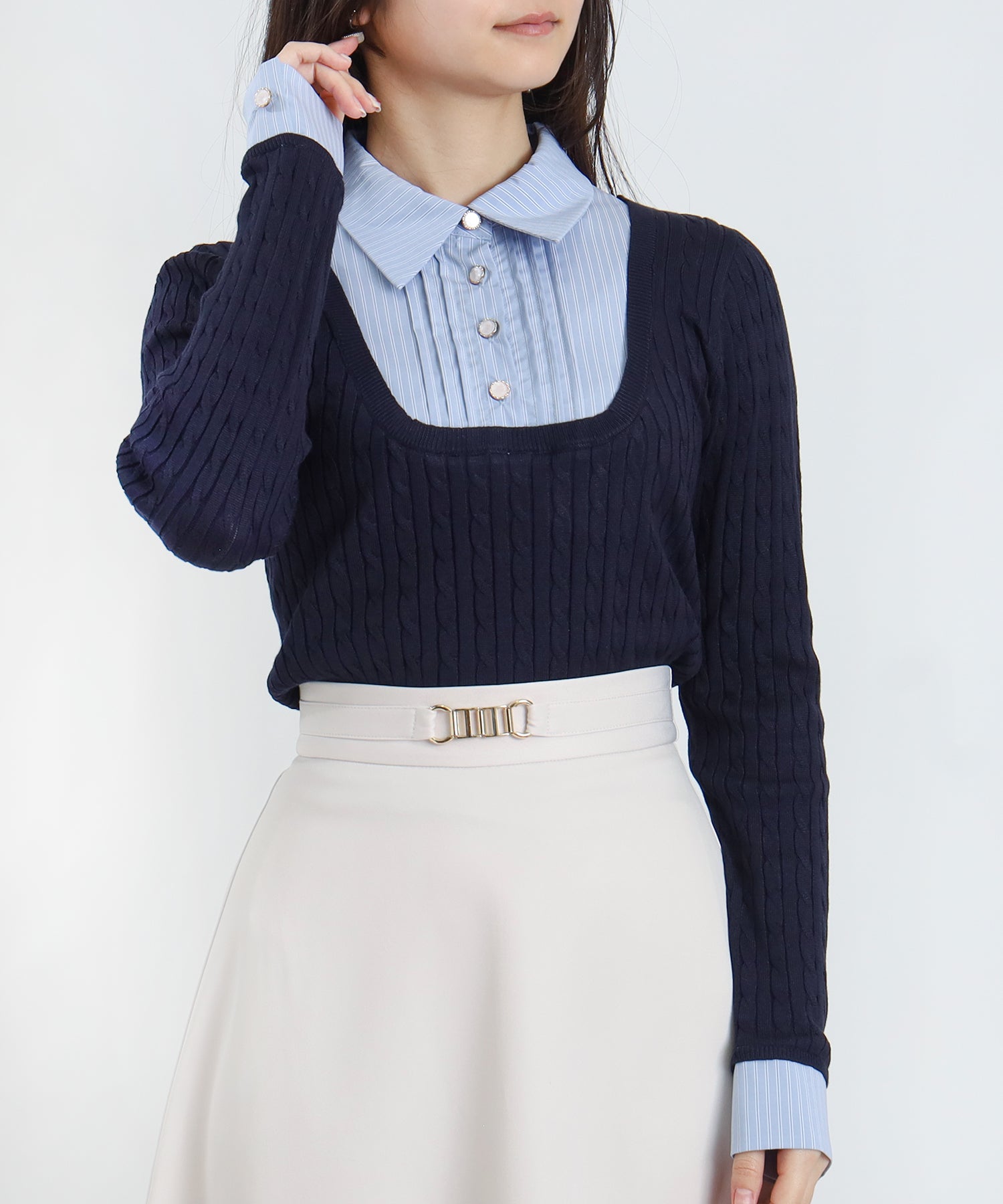 ネイビー model:160㎝ 骨格ウェーブ 着用サイズ:M