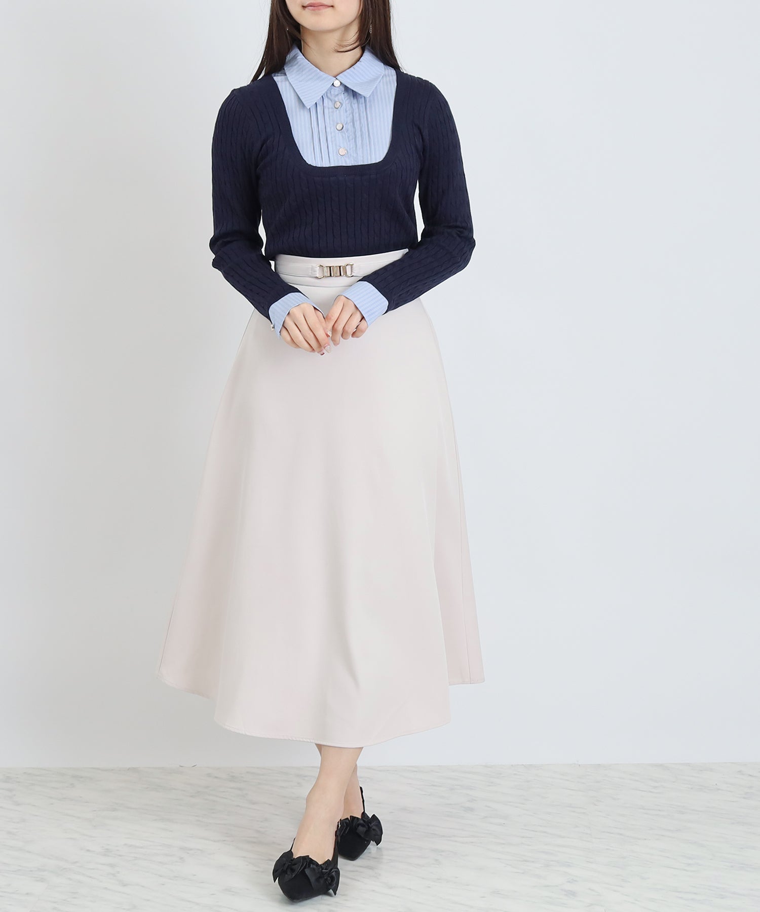 ネイビー model:160㎝ 骨格ウェーブ 着用サイズ:M