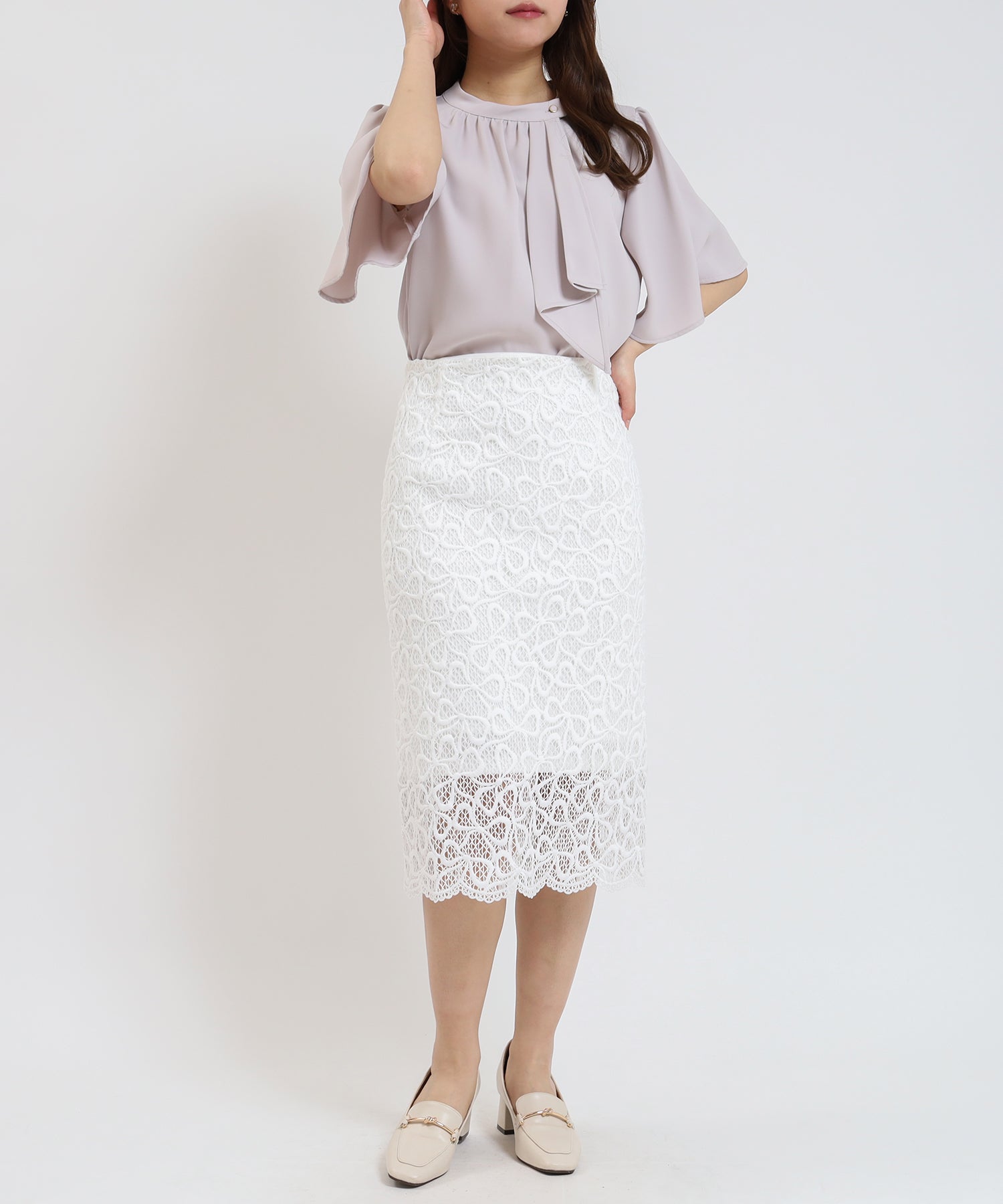 ホワイト model:155cm/骨格ウェーブ 着用サイズ:S