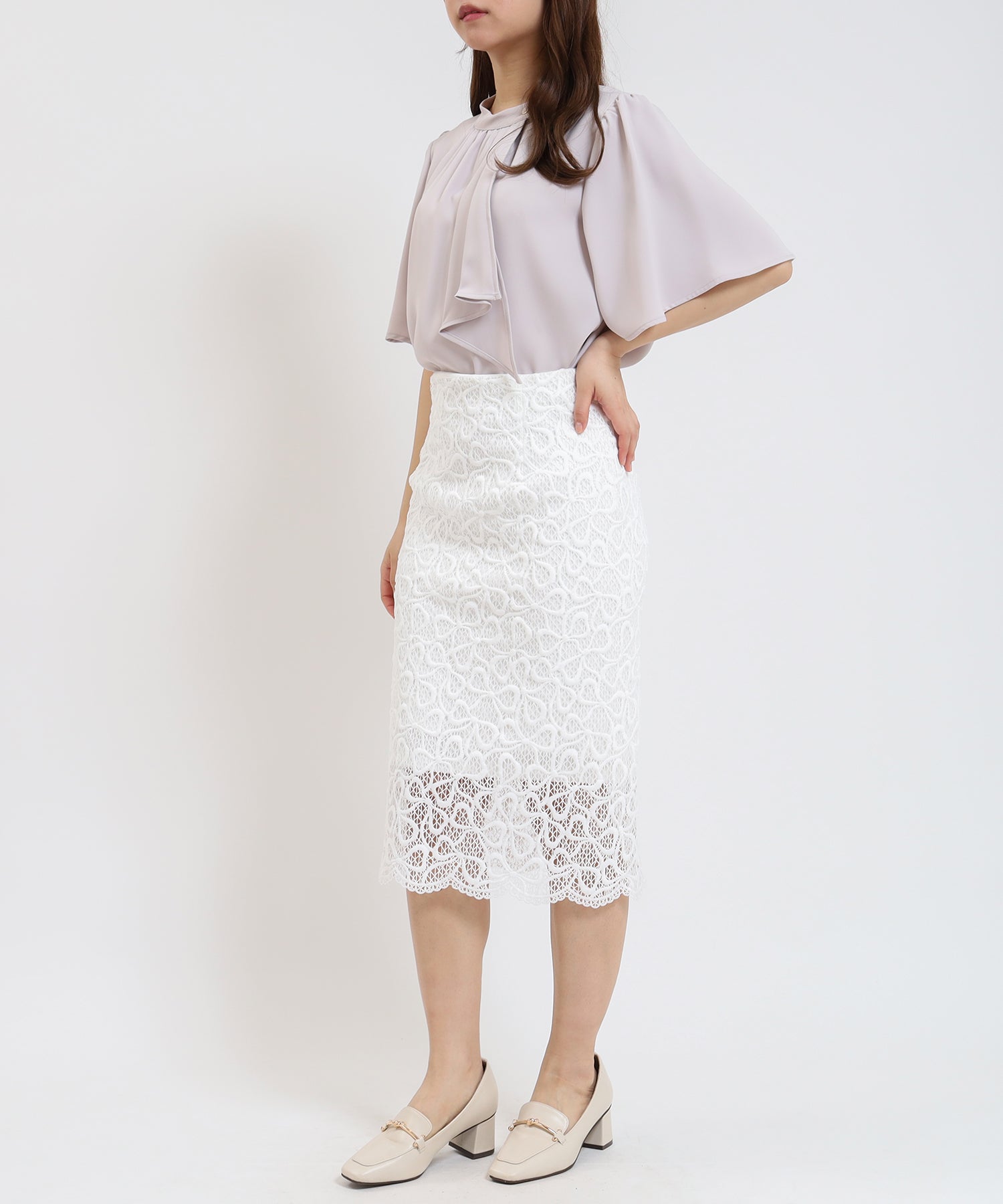 ホワイト model:155cm/骨格ウェーブ 着用サイズ:S