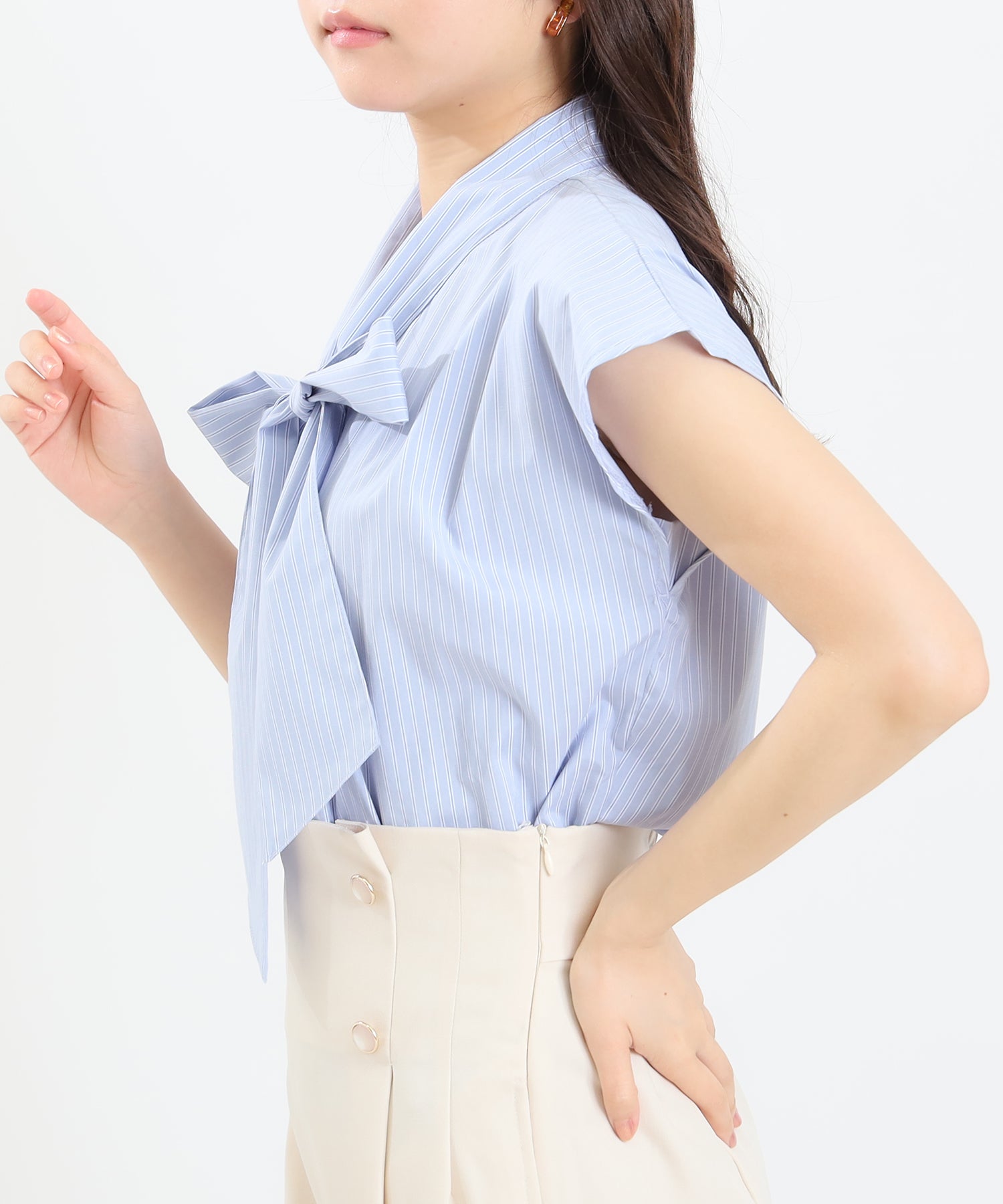 サックス(ストライプ) model:156 着用サイズ:M