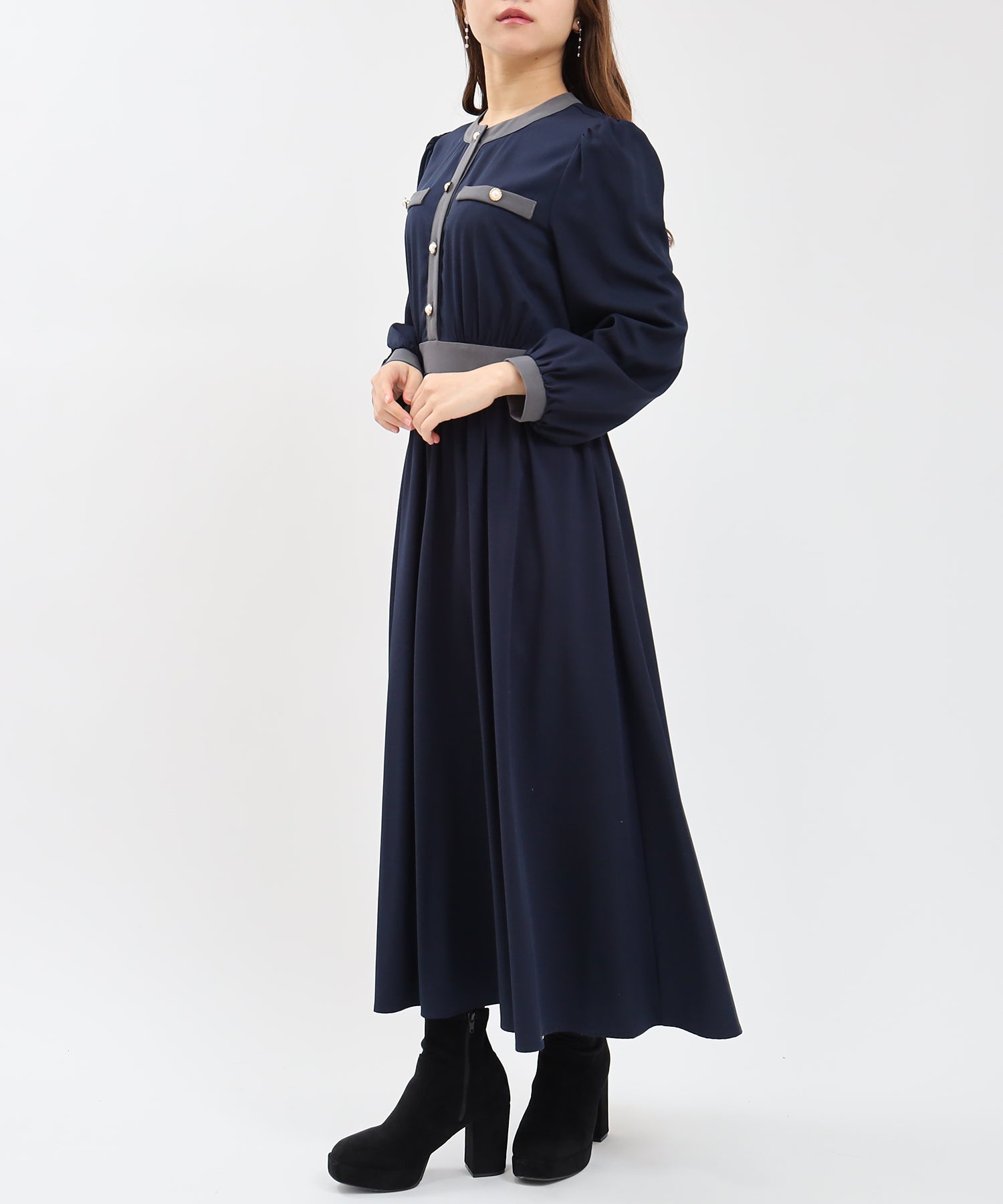 ネイビー×グレー model:155cm 着用サイズ:M