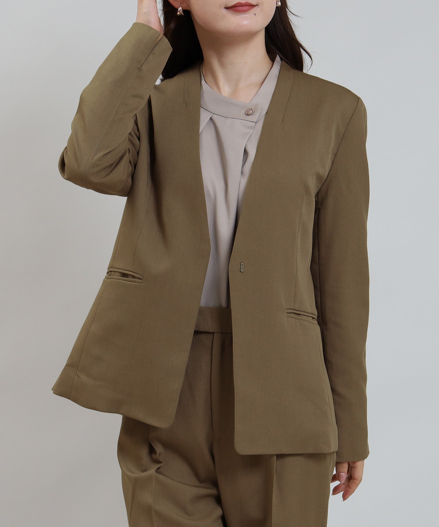 Collarless top womens jacket