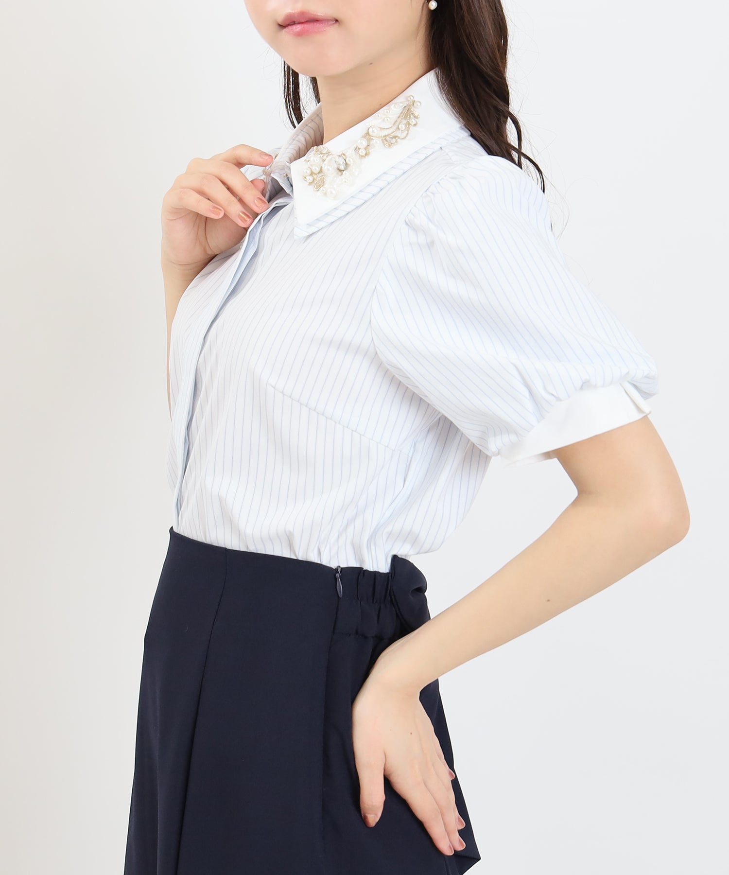 ホワイト×ブルー(ストライプ) model:156 着用サイズ:M