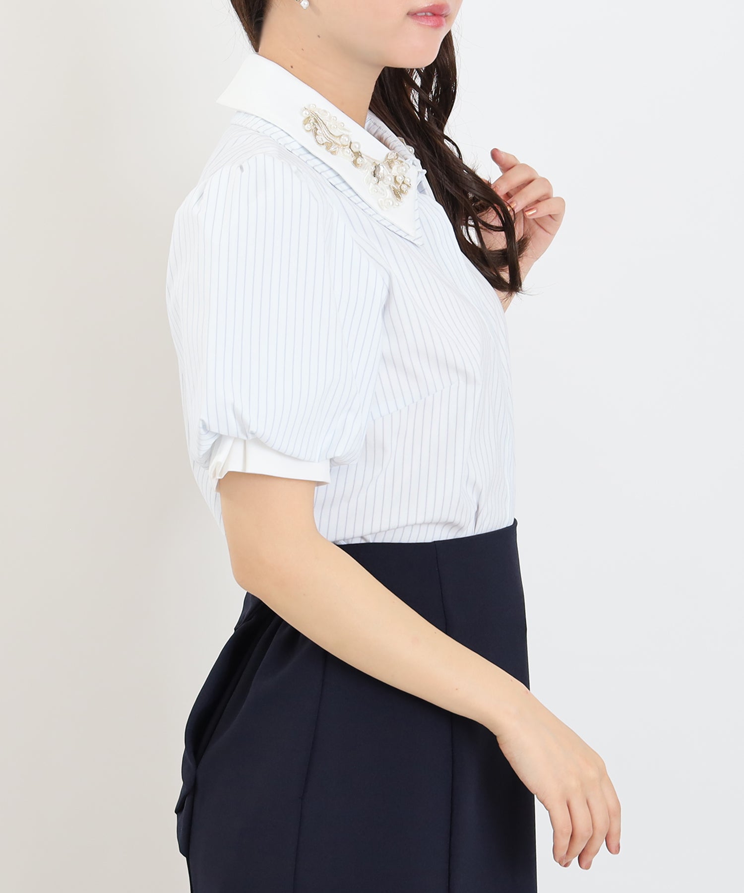 ホワイト×ブルー(ストライプ) model:156 着用サイズ:M