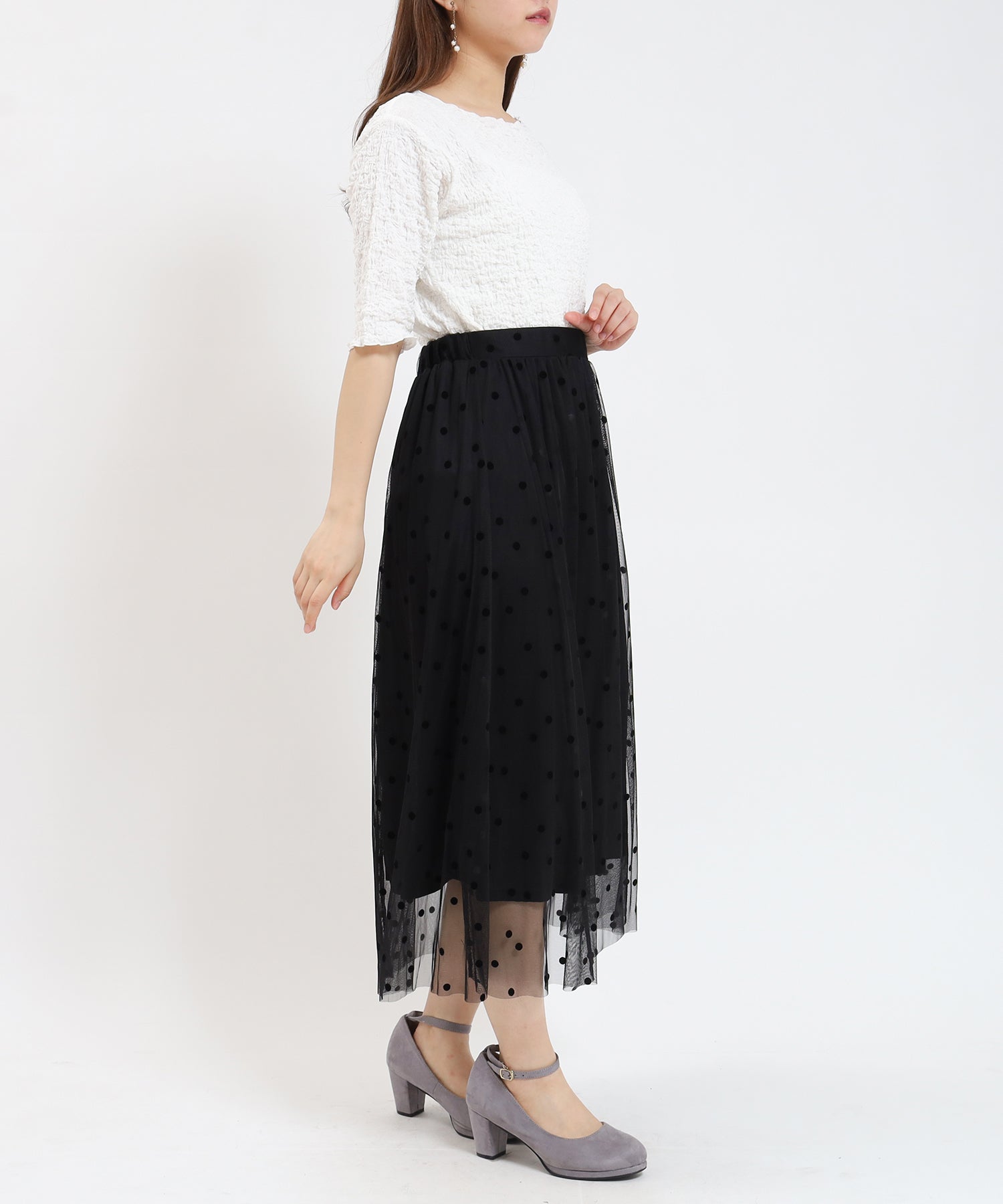 ホワイト model:155cm/骨格ウェーブ 着用サイズ:M