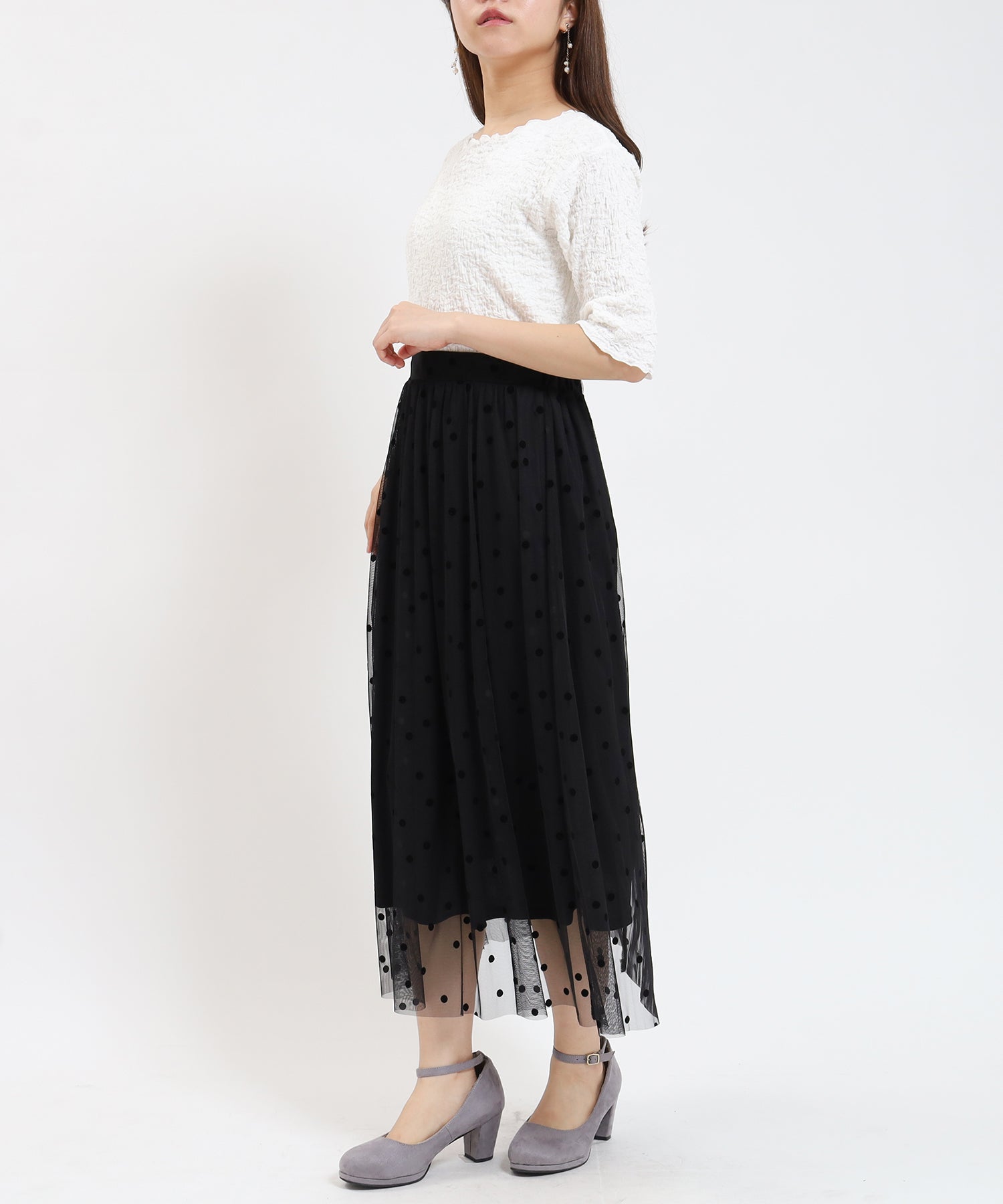 ホワイト model:155cm/骨格ウェーブ 着用サイズ:M
