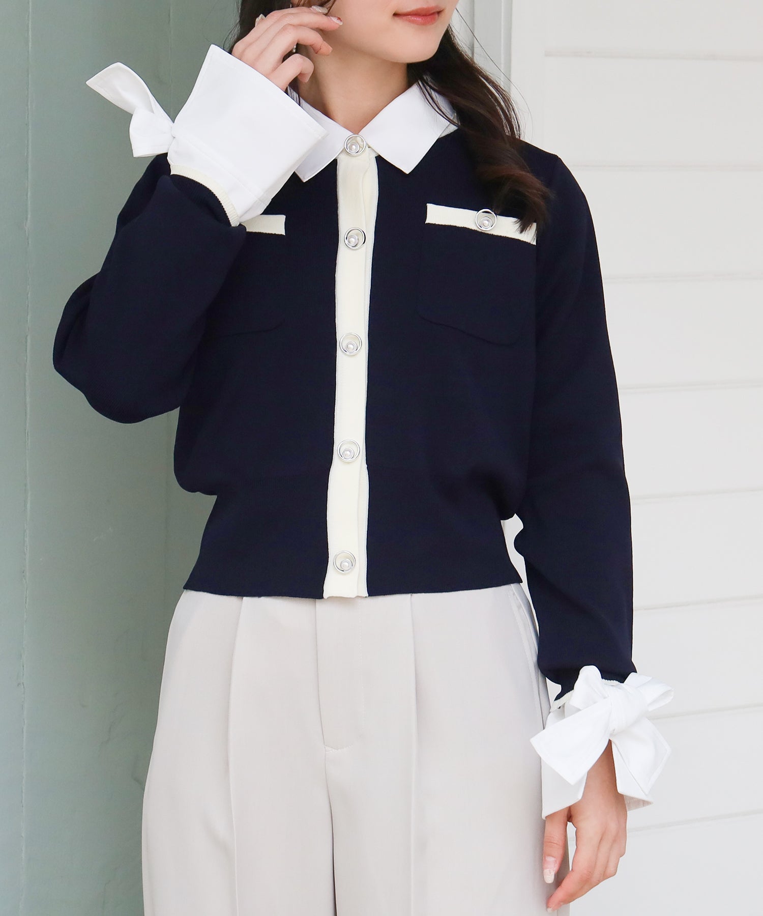 ネイビー×アイボリー model:160 着用サイズ:M