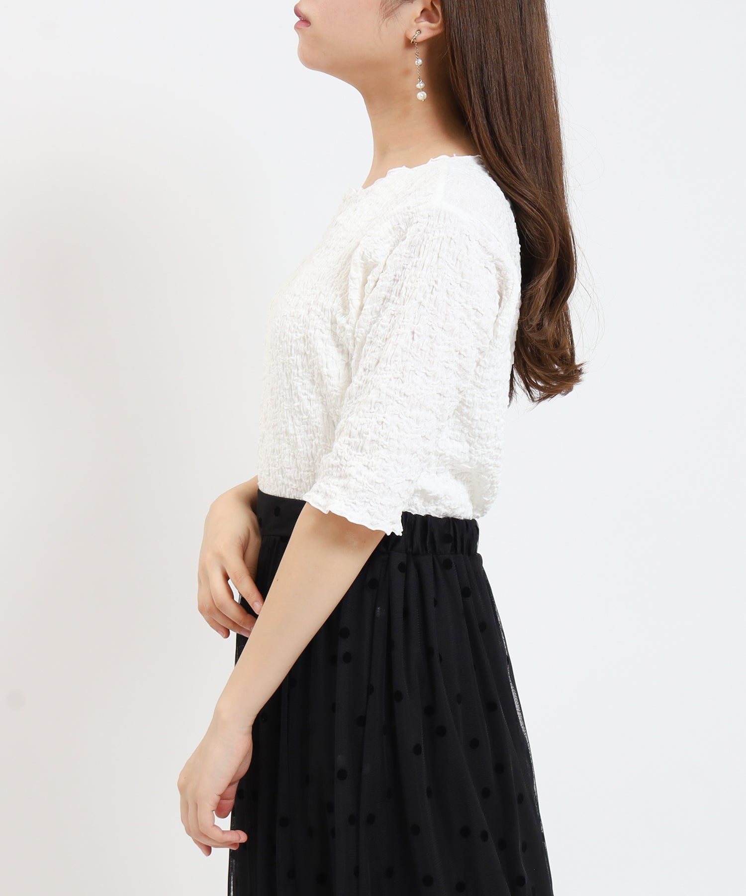 ホワイト model:155cm/骨格ウェーブ 着用サイズ:M