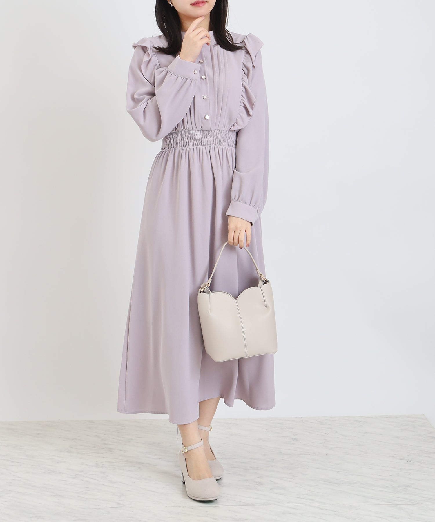 ピンタック肩フリルワンピース