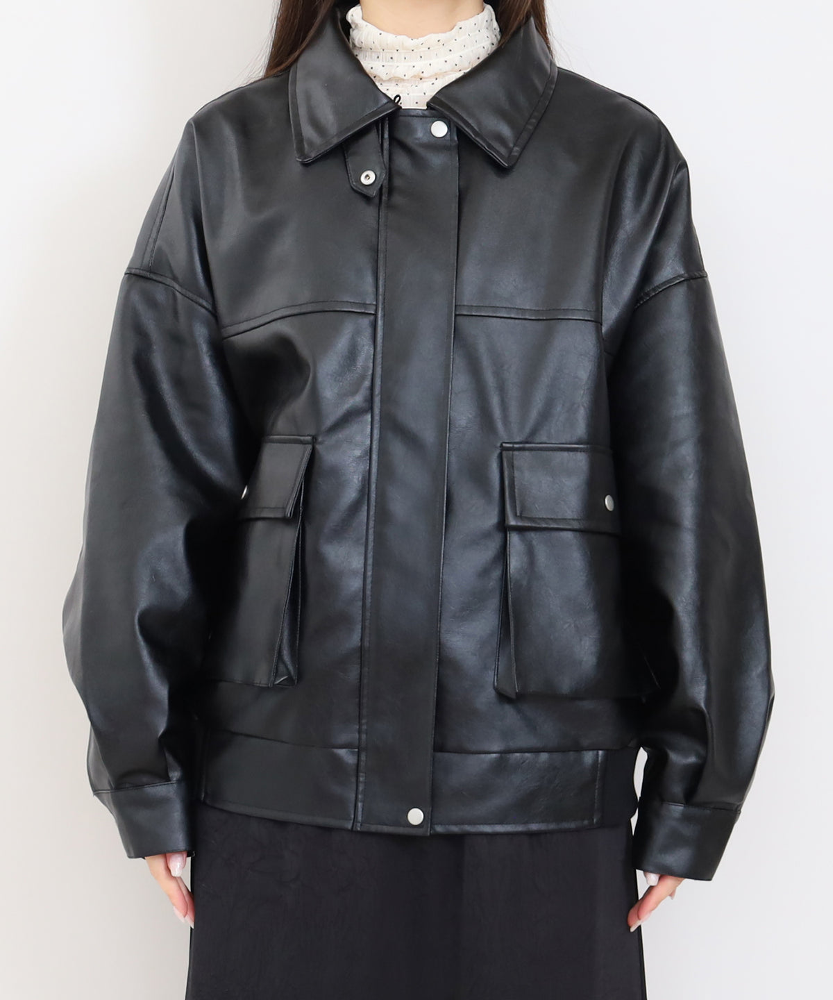【NEW】(先行入荷)ファーティペット付き合皮ブルゾン