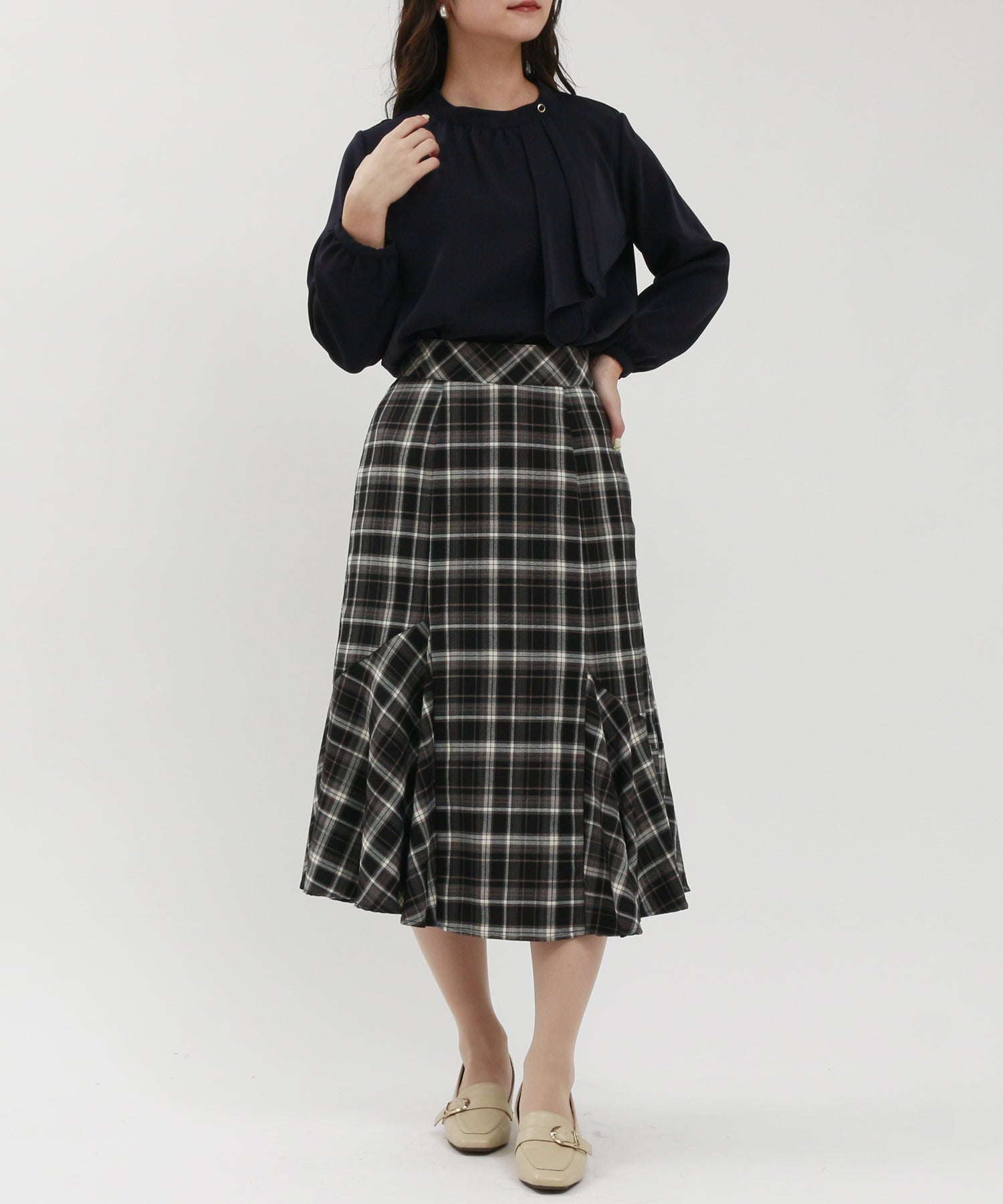 ネイビー model:160cm/骨格ウェーブ 着用サイズ:M