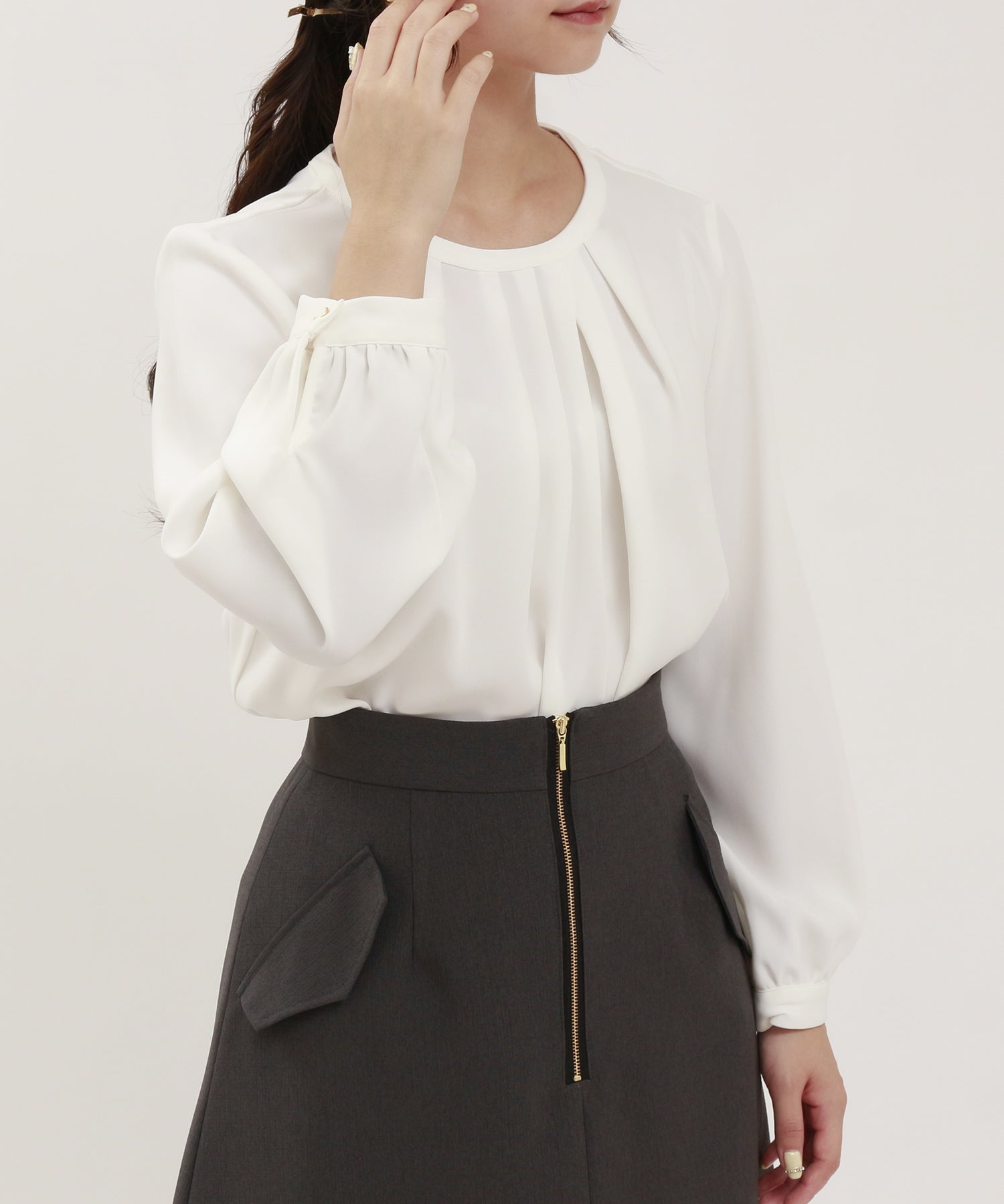 ホワイト model:160cm/骨格ウェーブ 着用サイズ:M