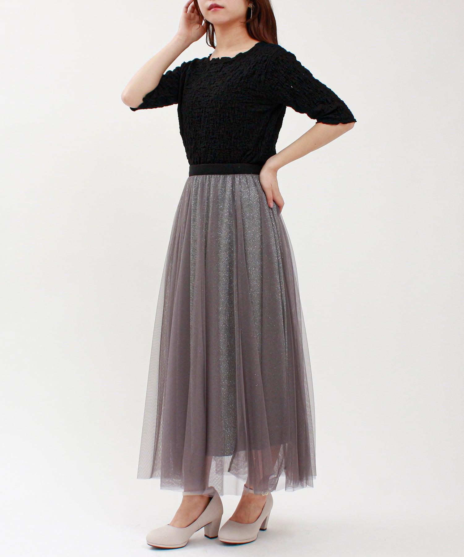 ブラック model:155cm/骨格ウェーブ 着用サイズ:M