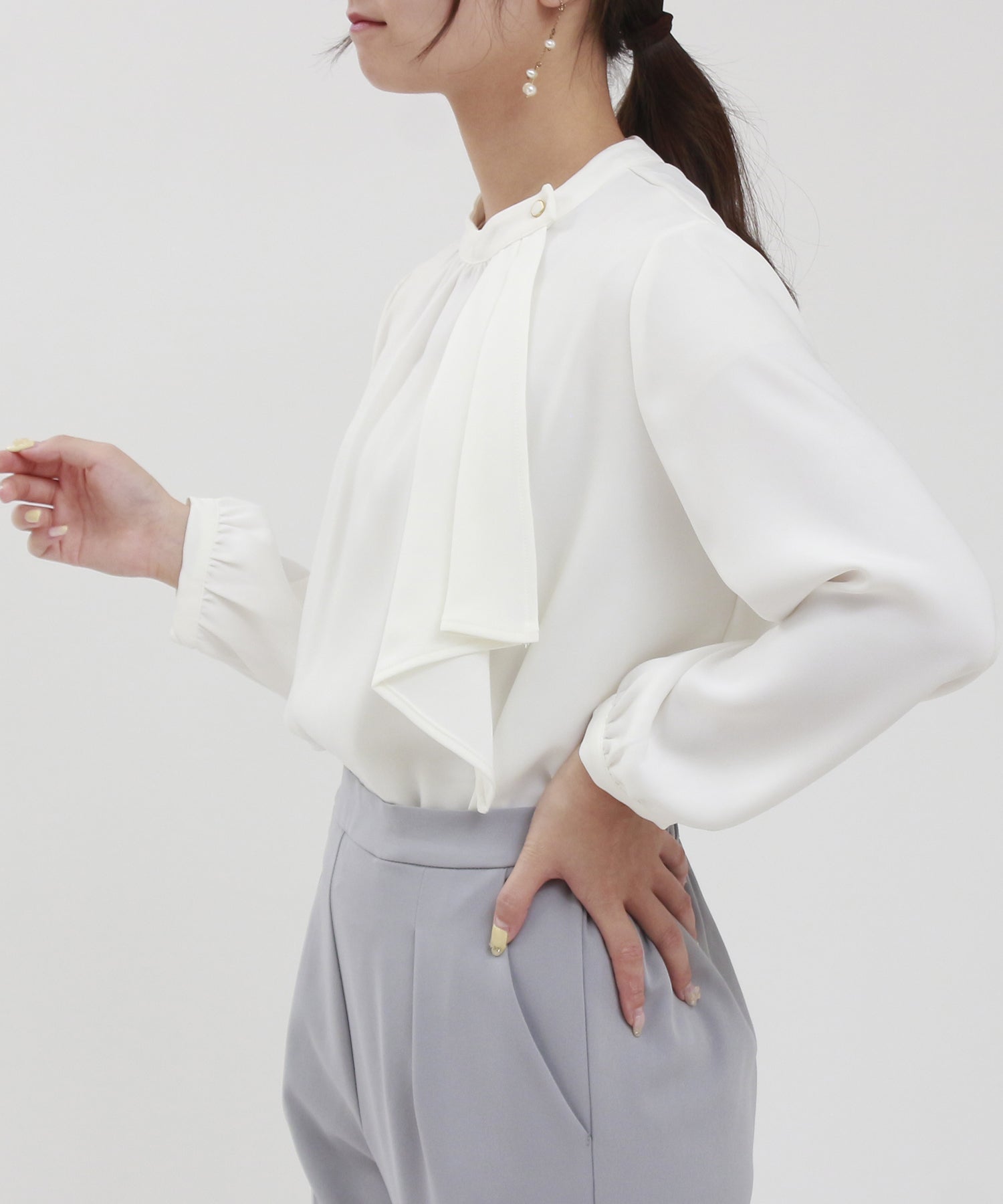 ホワイト model:160cm/骨格ウェーブ 着用サイズ:M