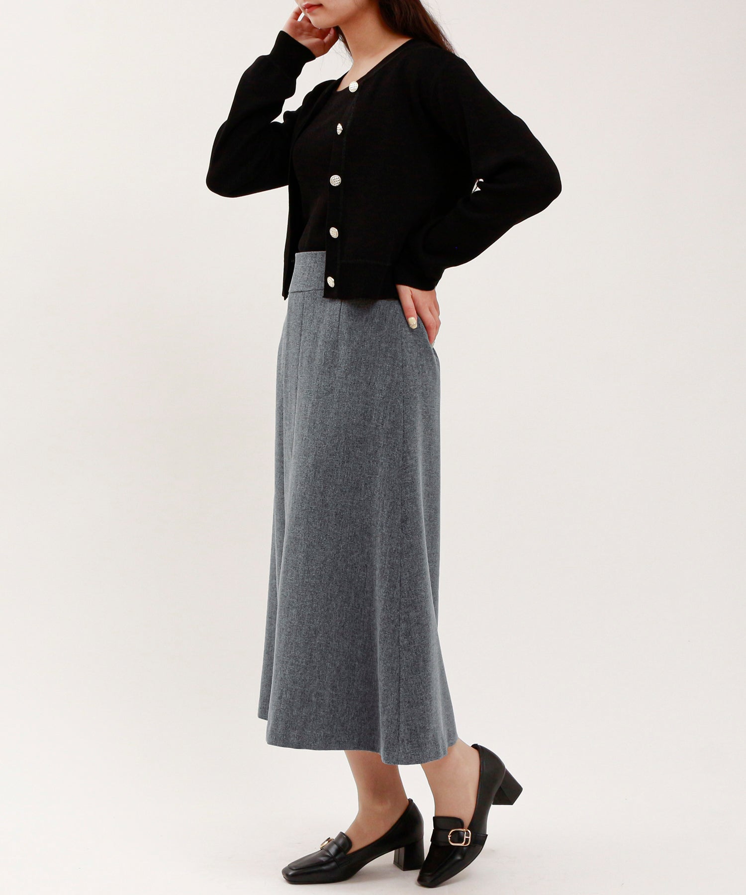 ライトグレー model:160cm/骨格ウェーブ 着用サイズ:M