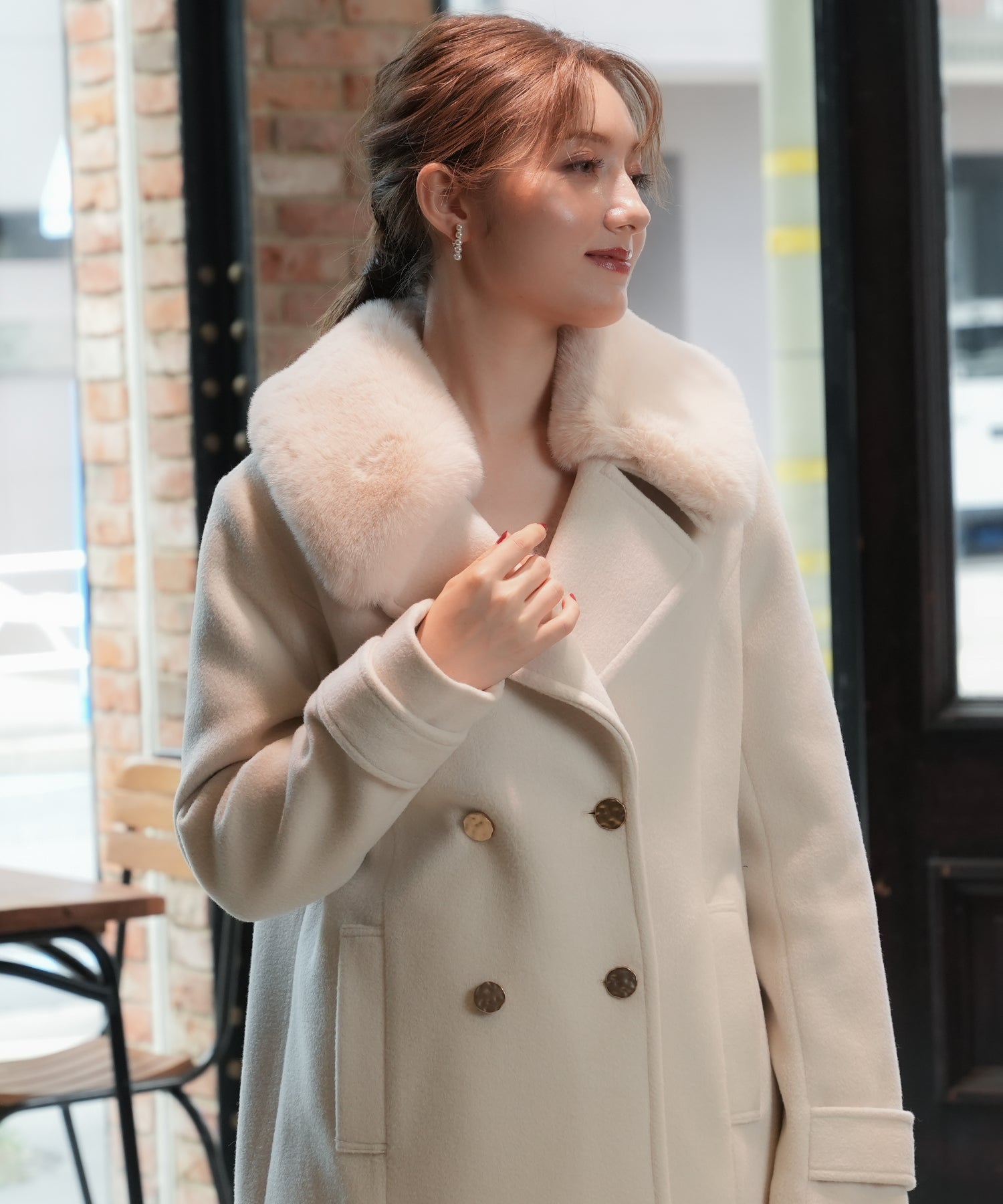 Double coat with wool beaver fur