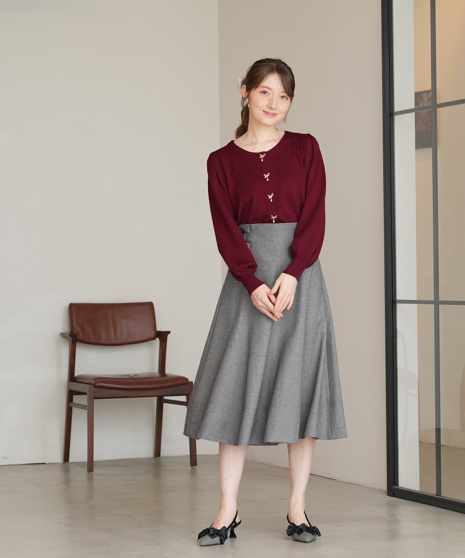 リボンパールボタンカーディガン